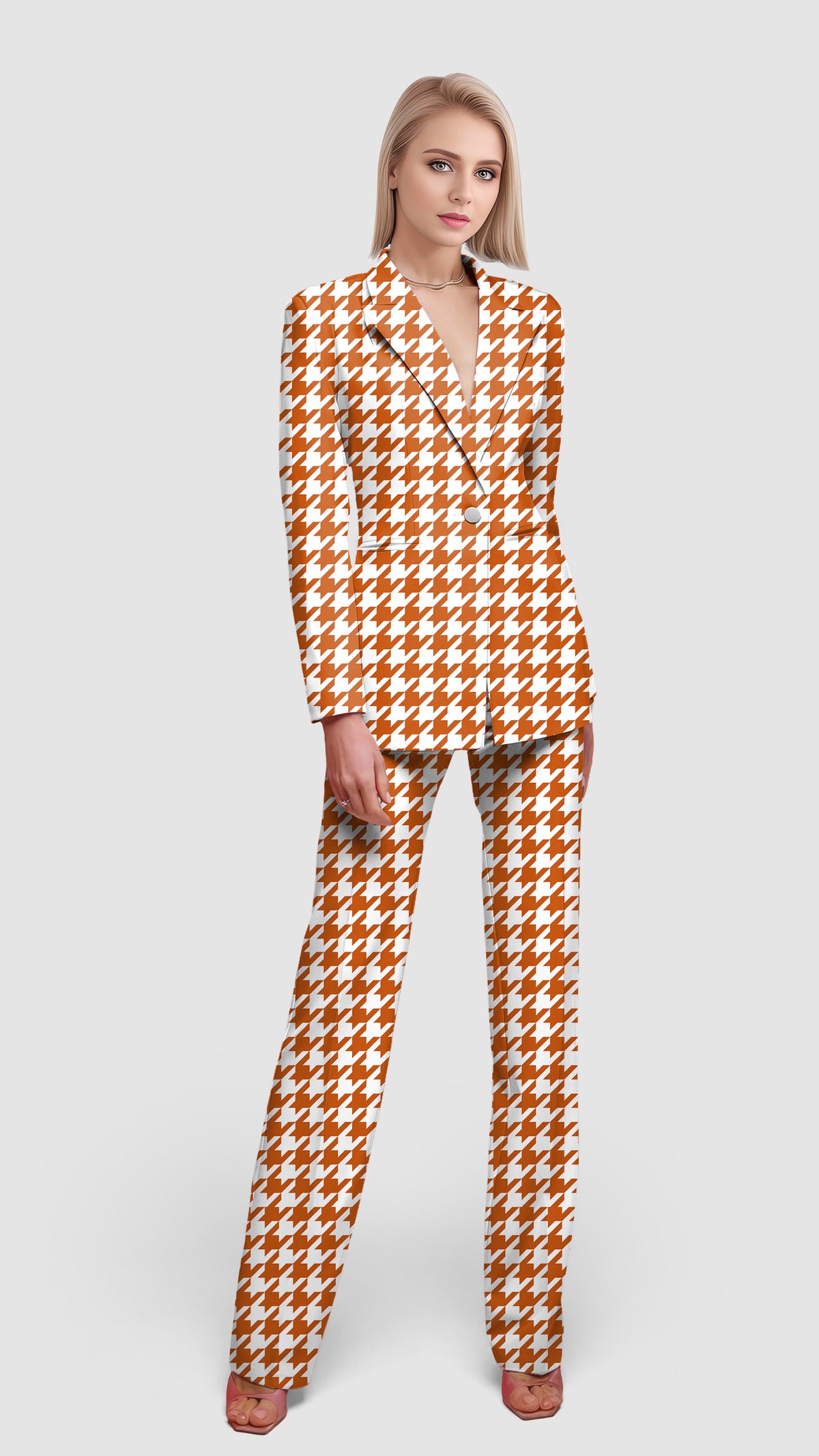 Halloween yellow and white houndstooth Women's Blazer Casual Work Office Blazer Suit set