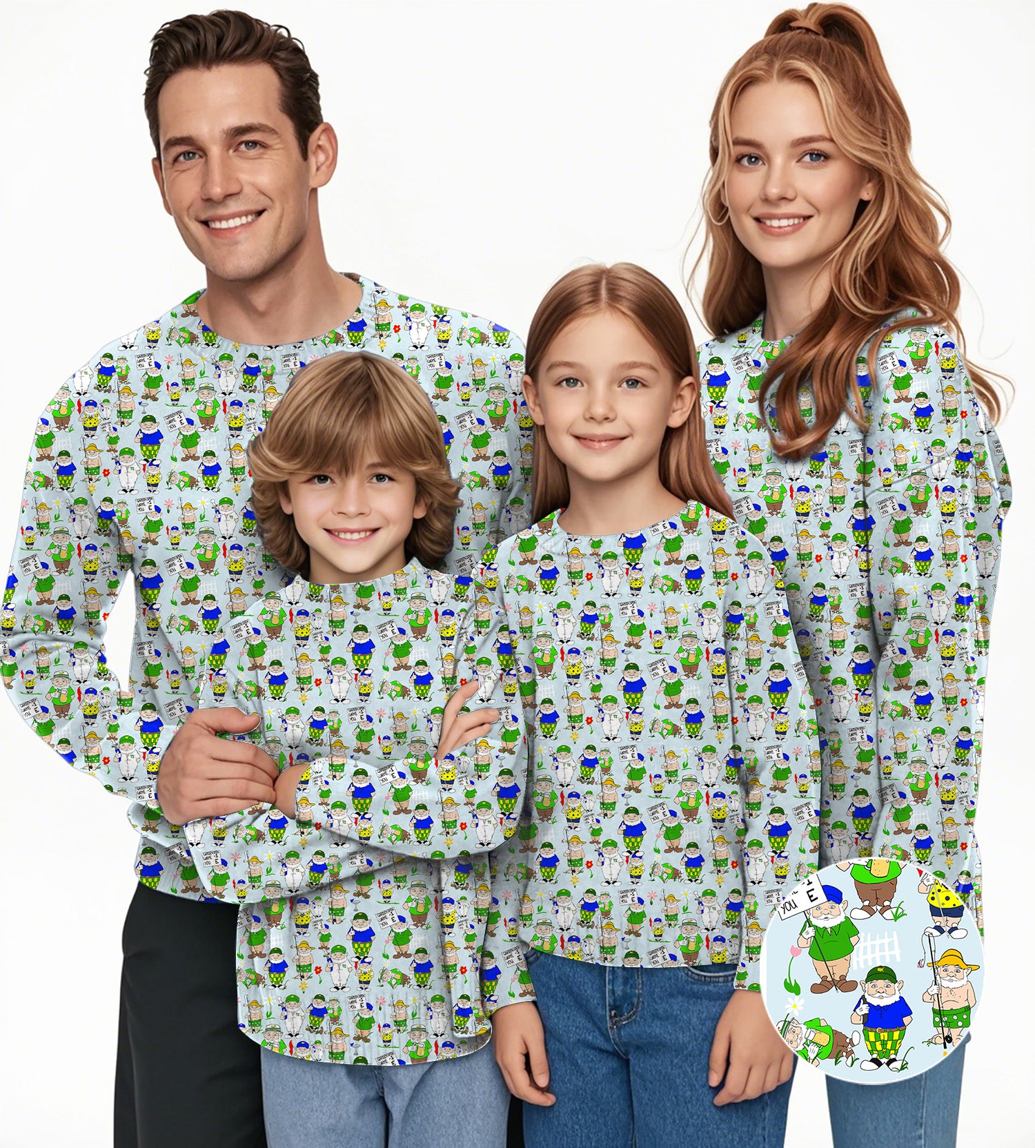 Gnome Garden Open Designer style Crewneck Pullover Ugly Sweater Men Women boy girl family