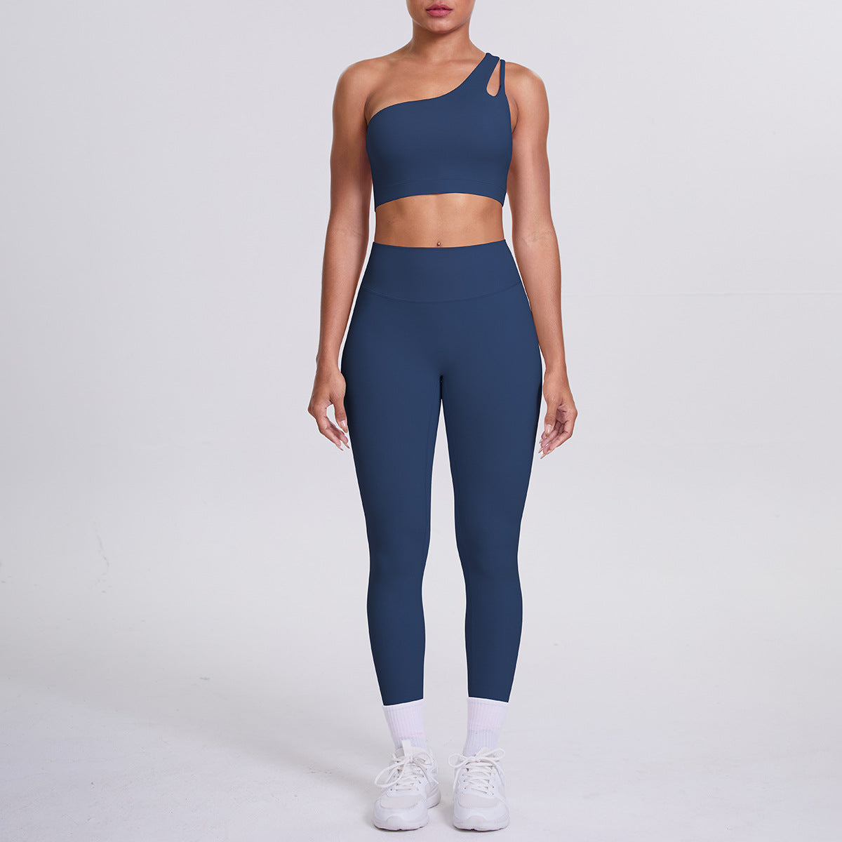 Women's One Shoulder Cutout Back Yoga Set - High Waist Scrunch Butt Leggings Sports Bra Workout Set