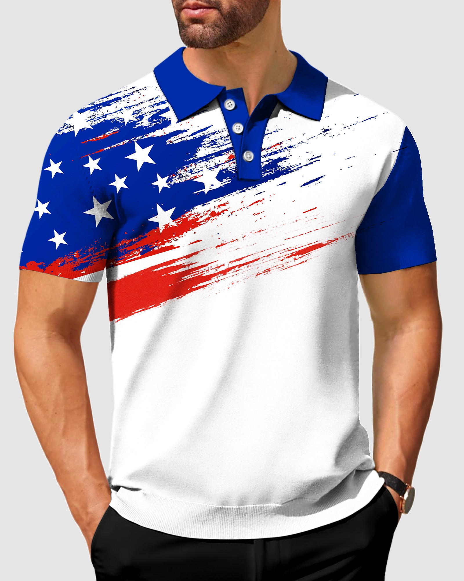 Men's American Flag Doodle Golf Polo