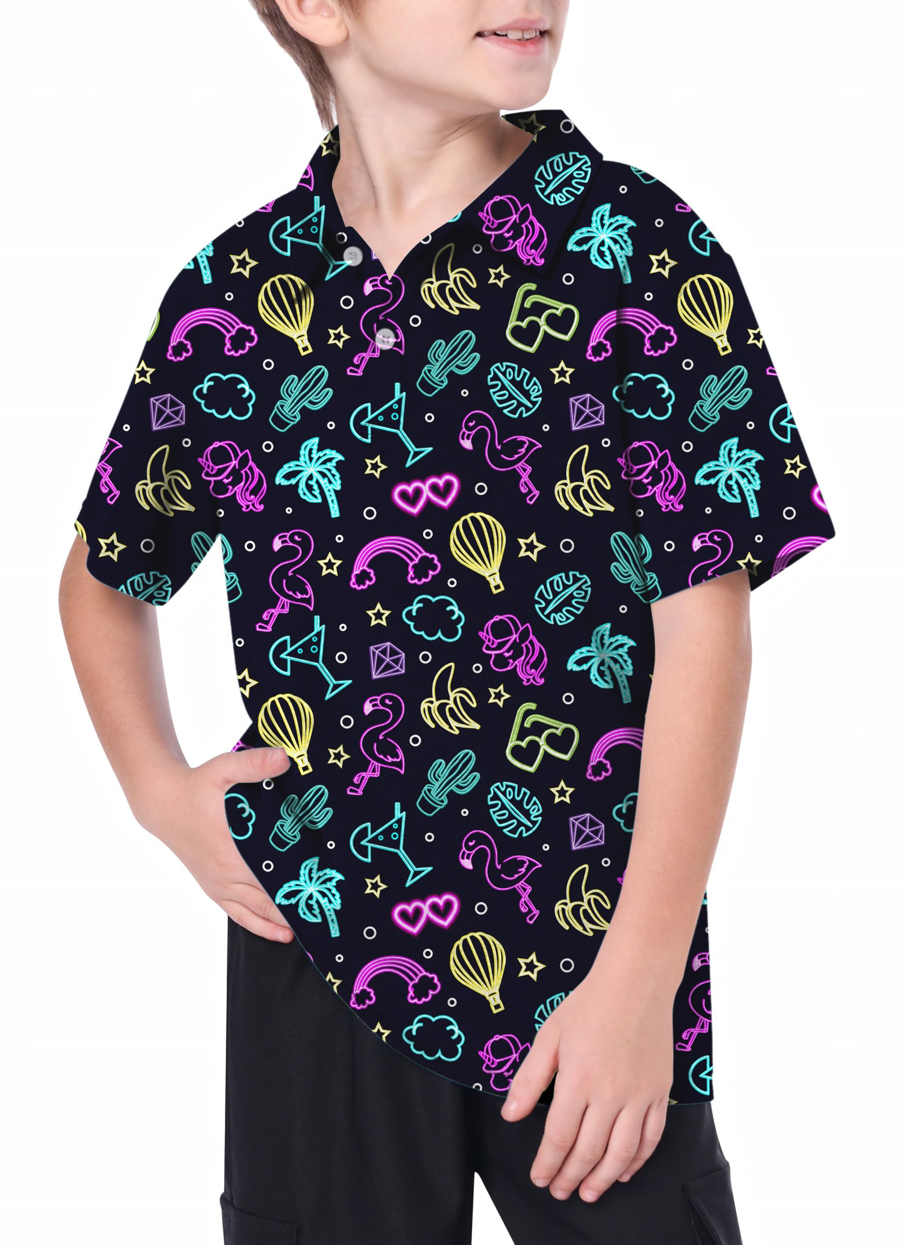 Youth Neon Flamingo tropic Golf Polo