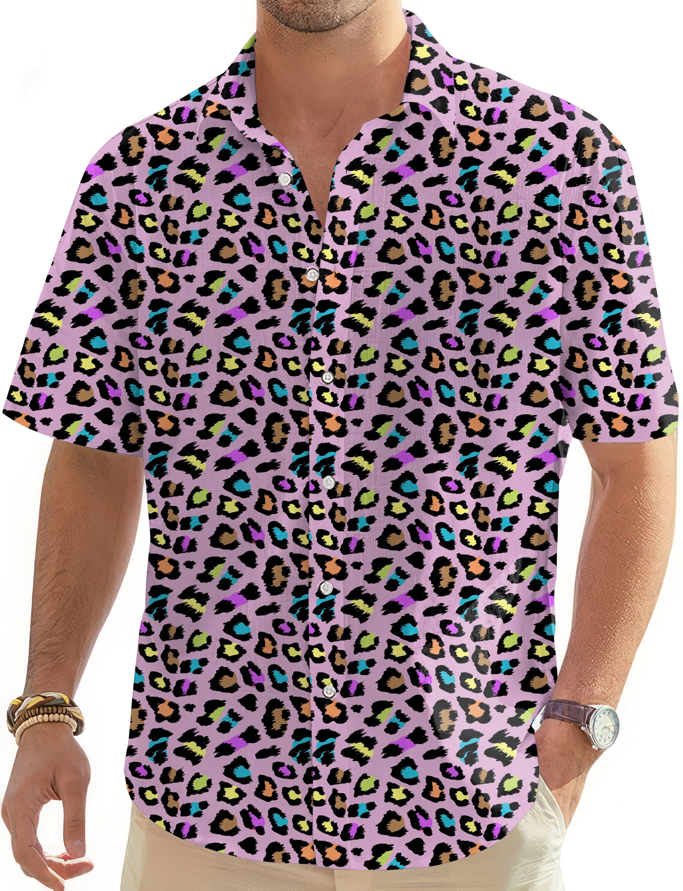 Leopards of color-Men's Golf Hawaiian Shirts Button Down Shirt