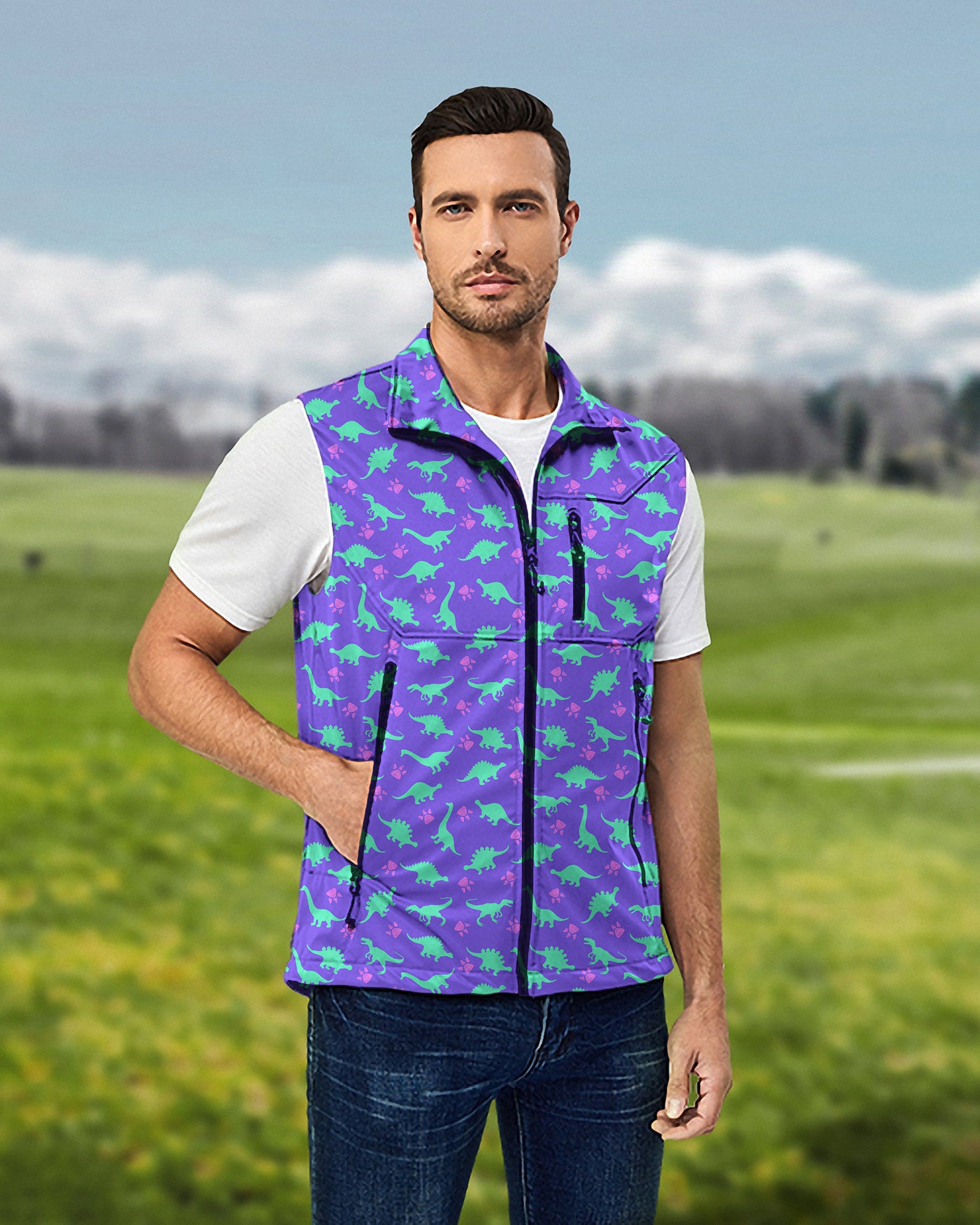 Men's Land Before Time Lightweight Softshell Vest Sleeveless Jacket for Golf Windproof Waterproof