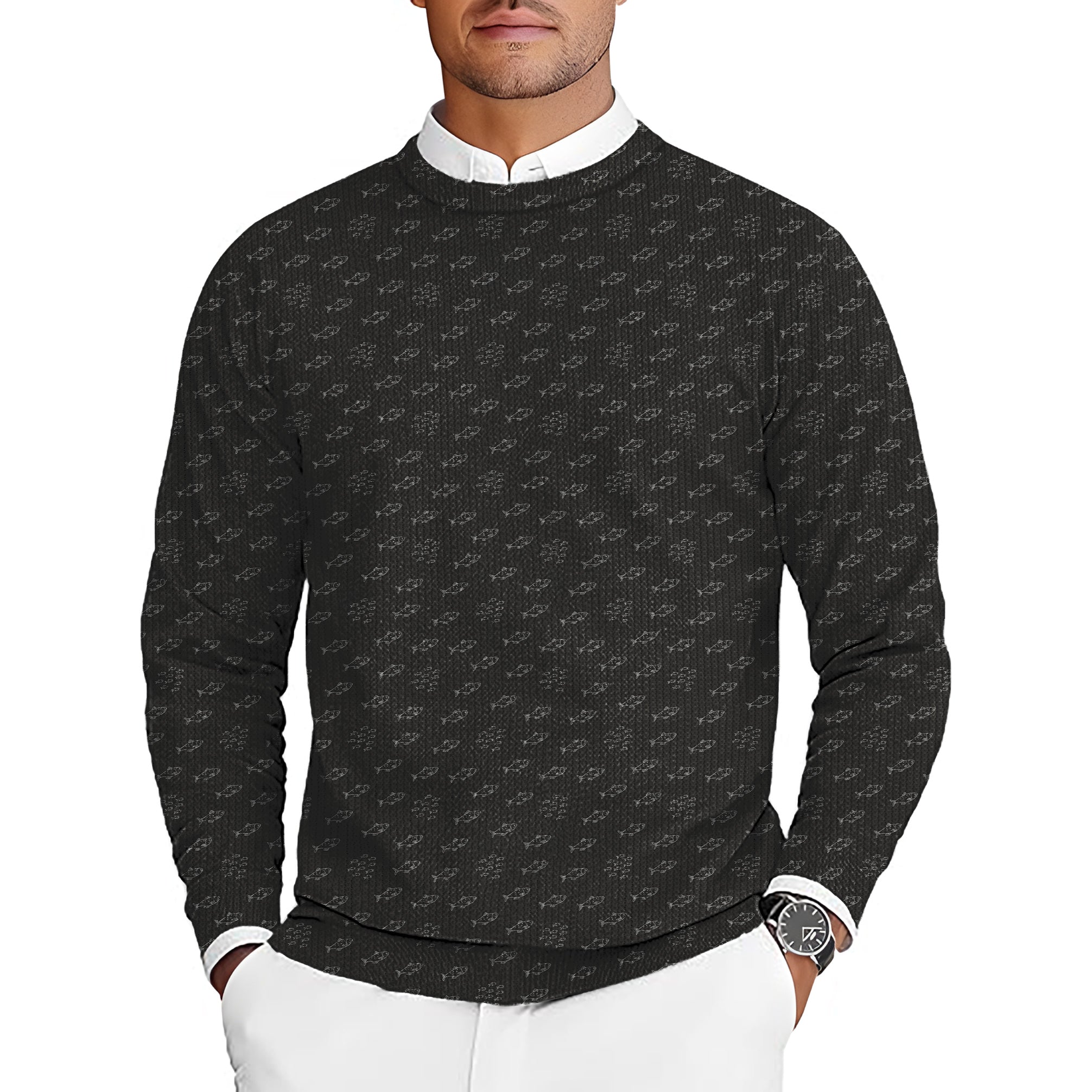 Minimal Fish Sketch Men's Golf Crewneck Pullover Sweaters Ugly Sweater