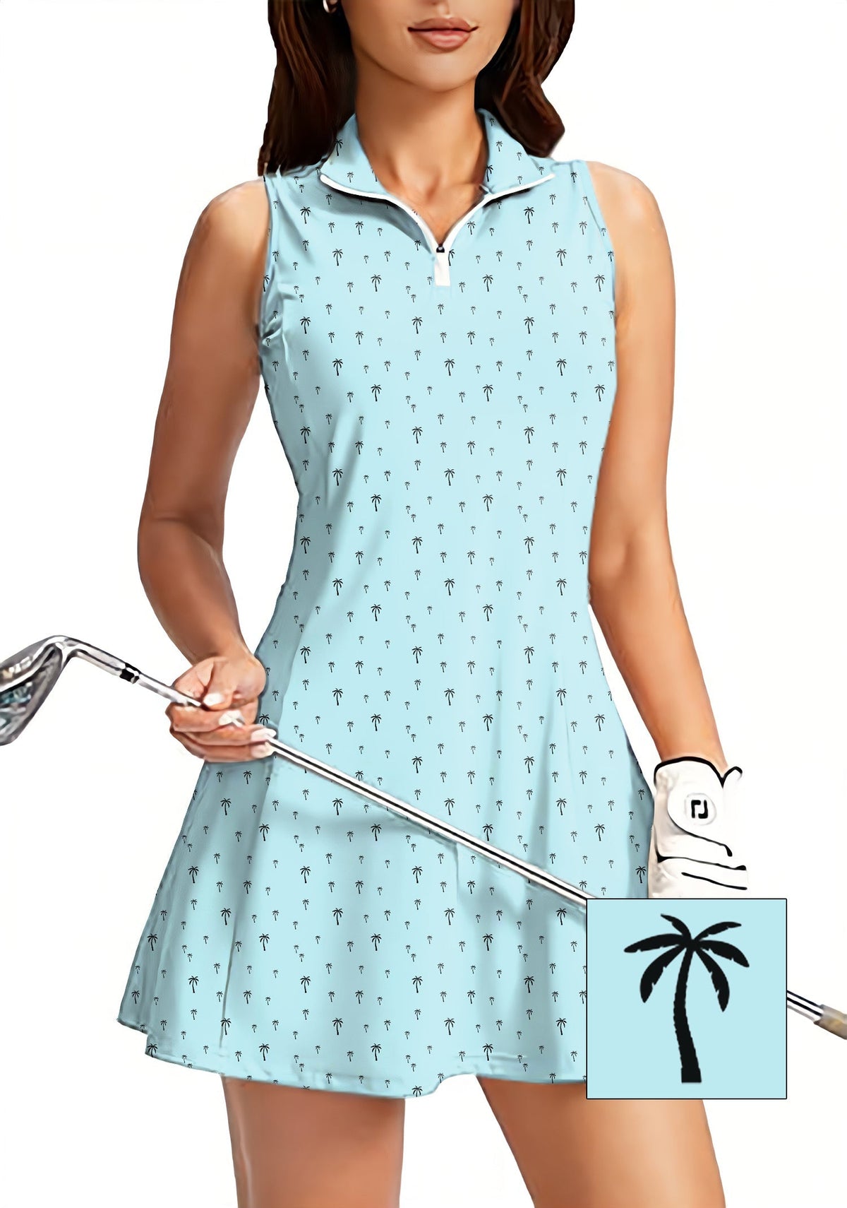 light blue golf dress Women's Sleeveless Zipper Dresses with Built in Shorts S Color:Cream White Floral Discover 45 50th birthday Outdoor Activities Upgrade your 21six