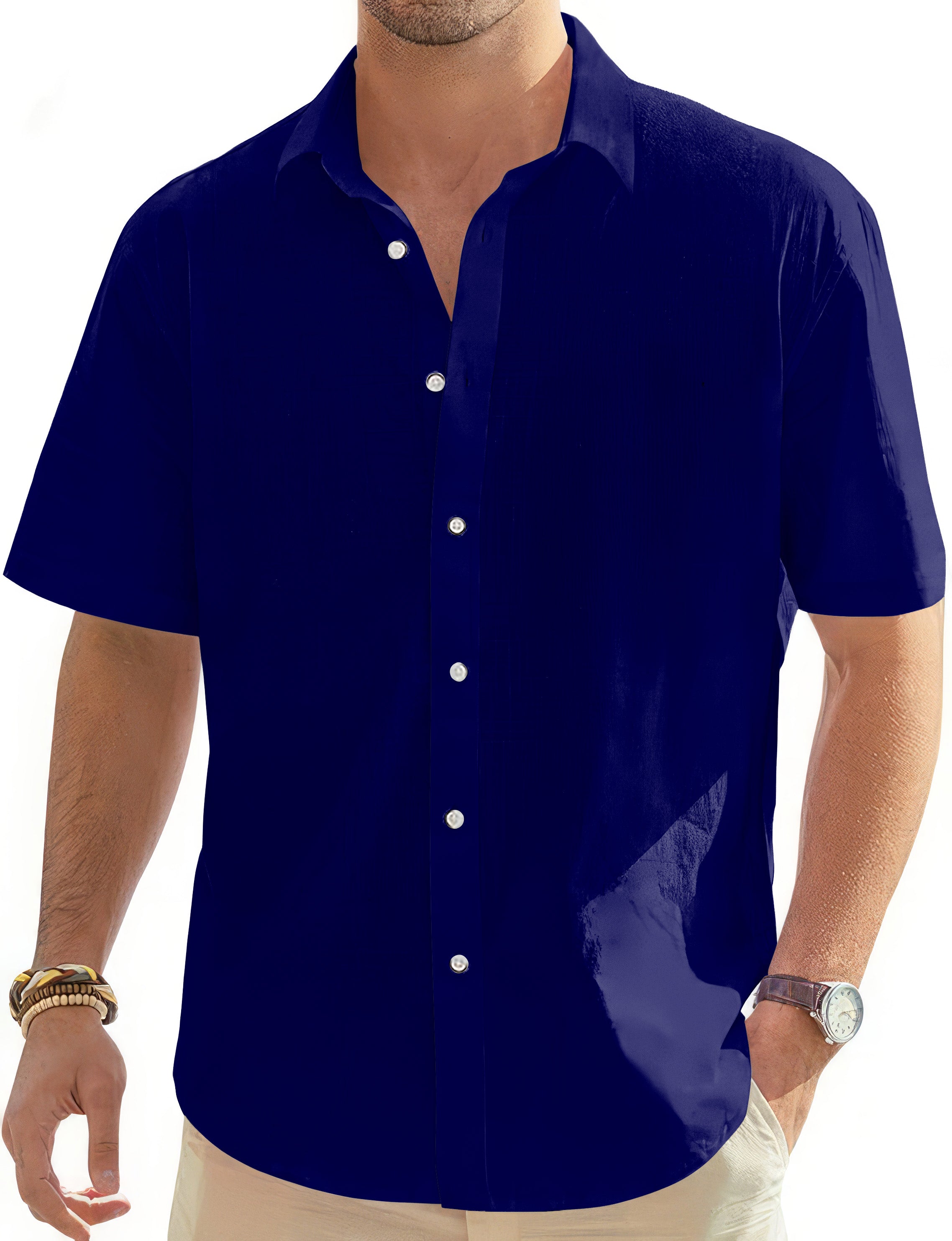 pure navy-Men's Golf Hawaiian Shirts Button Down Shirt