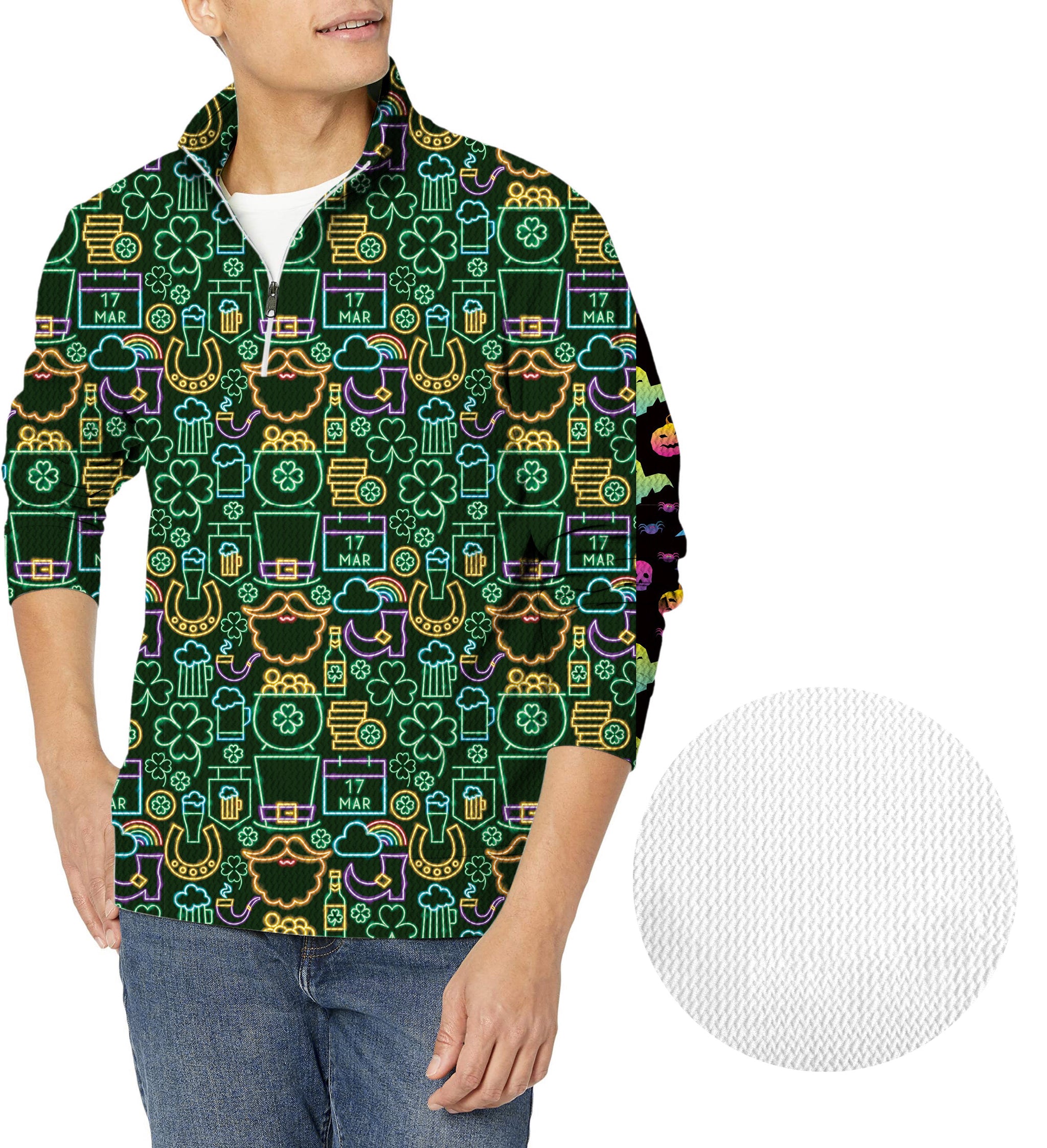 Neon Saint Pattys PartyMen's Golf Waffle Zipper Pullover