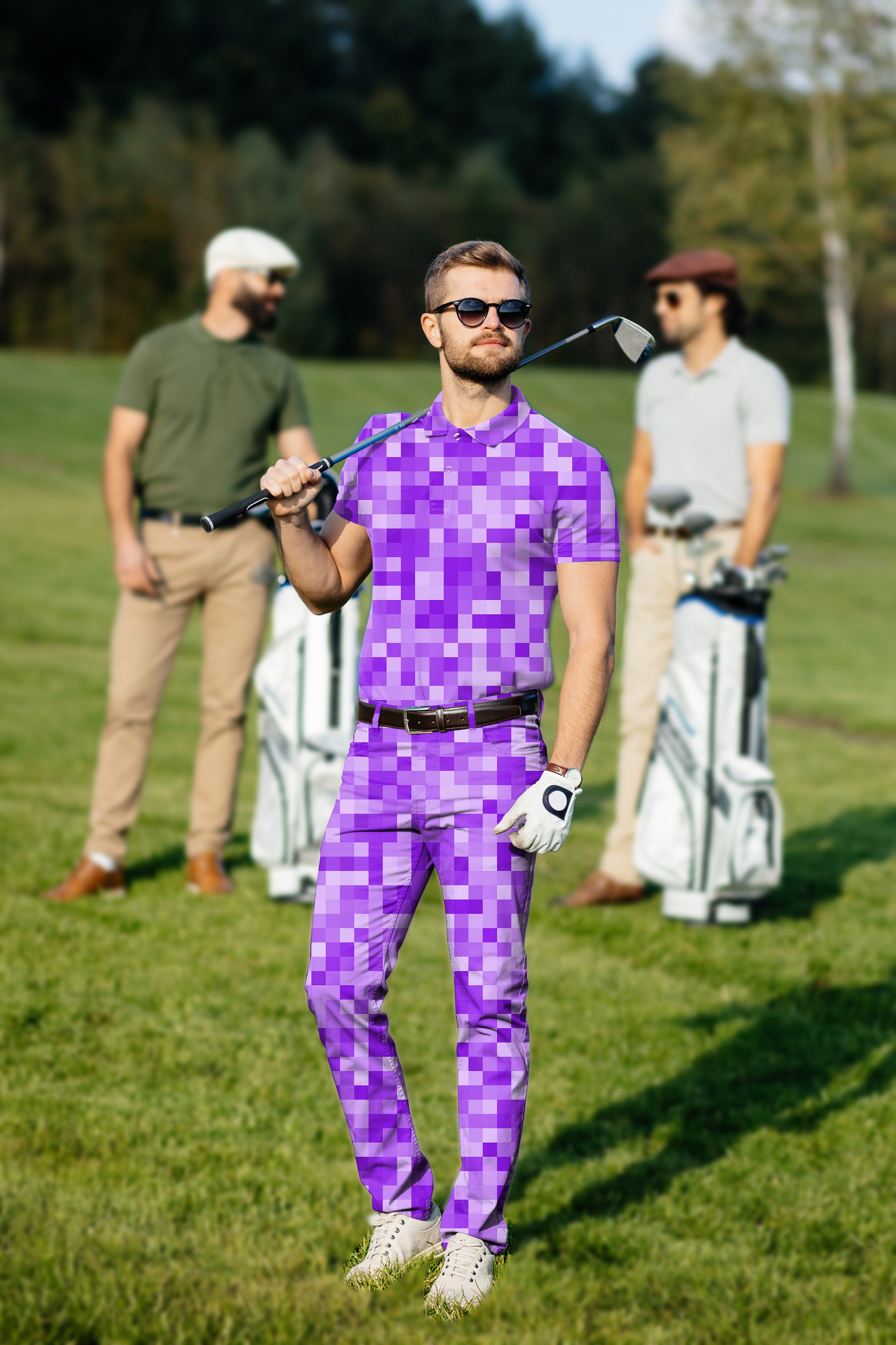 Men's Golf Set Polo+Pants Purple Pixel Big
