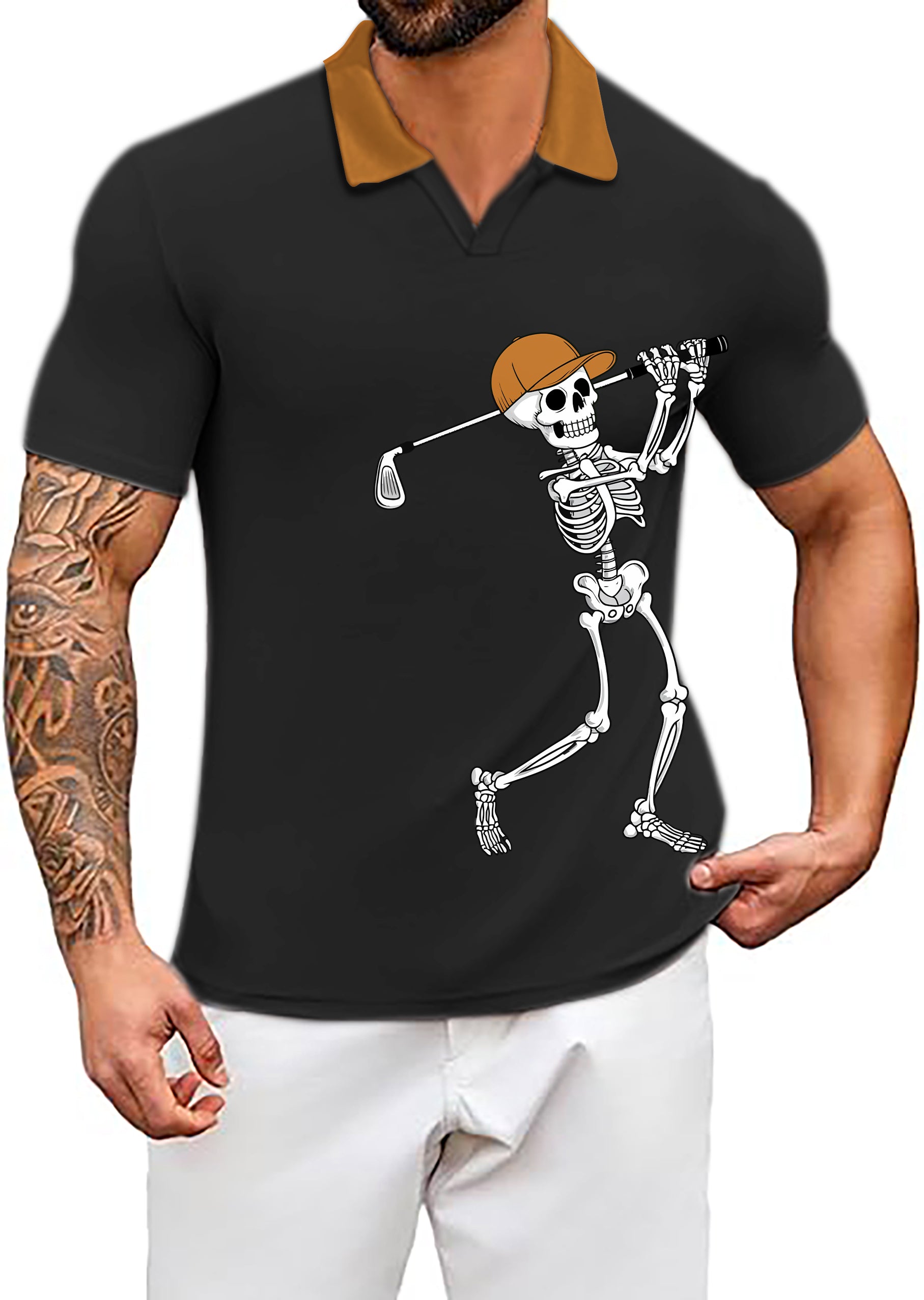Men's Coconut Palm Navy Blue Ink Dots V Pumpkin Black Halloween Skeleton Golf