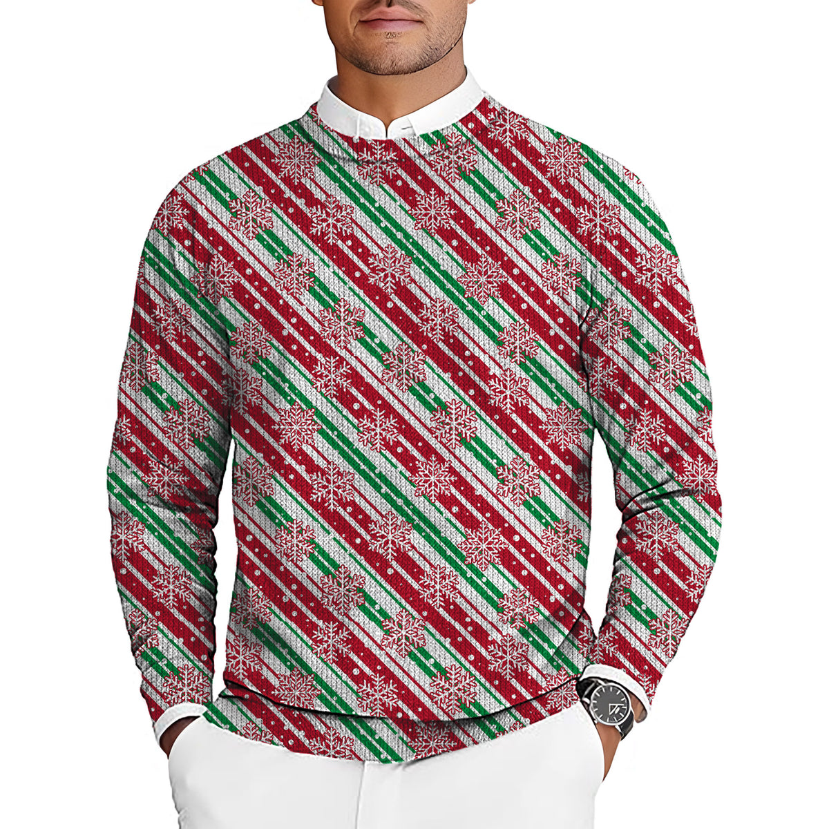 Christmas Snowflake Men's Golf Crewneck Pullover Sweaters Ugly Sweater