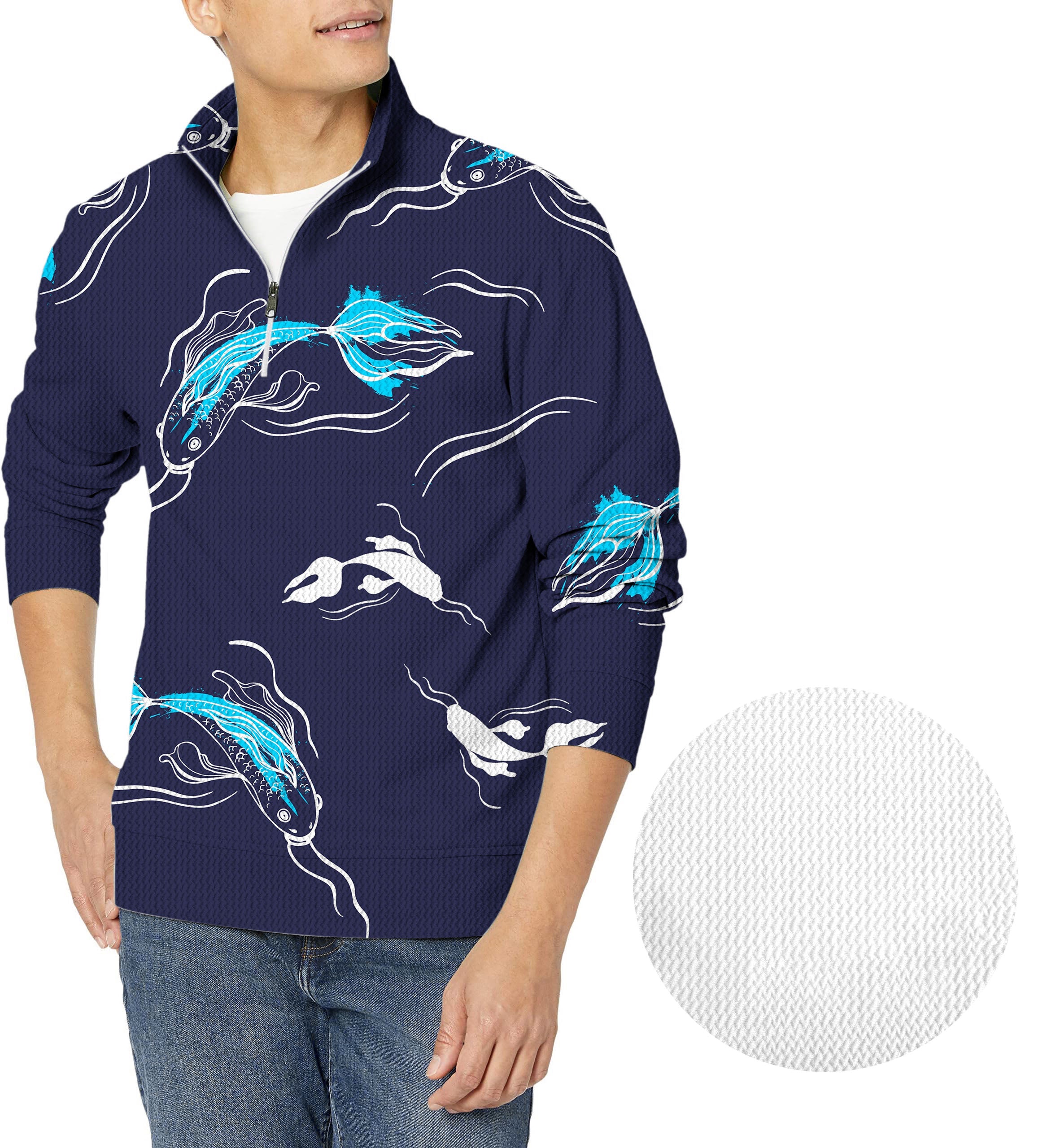Diamond Accents Fish-Men's Golf Waffle Zipper Pullover