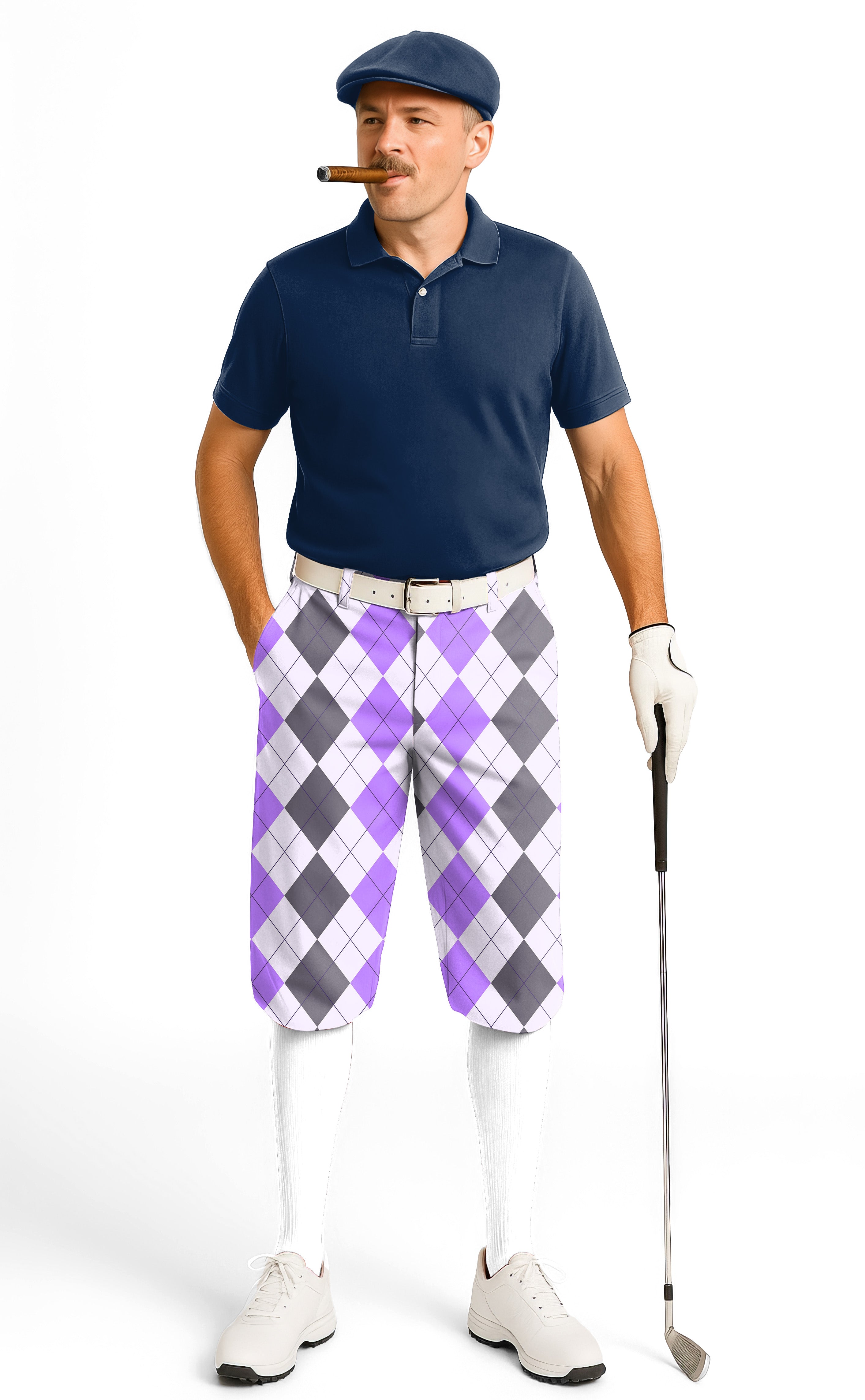 Purple grey Argyle-Men's Golf Knickers Pants