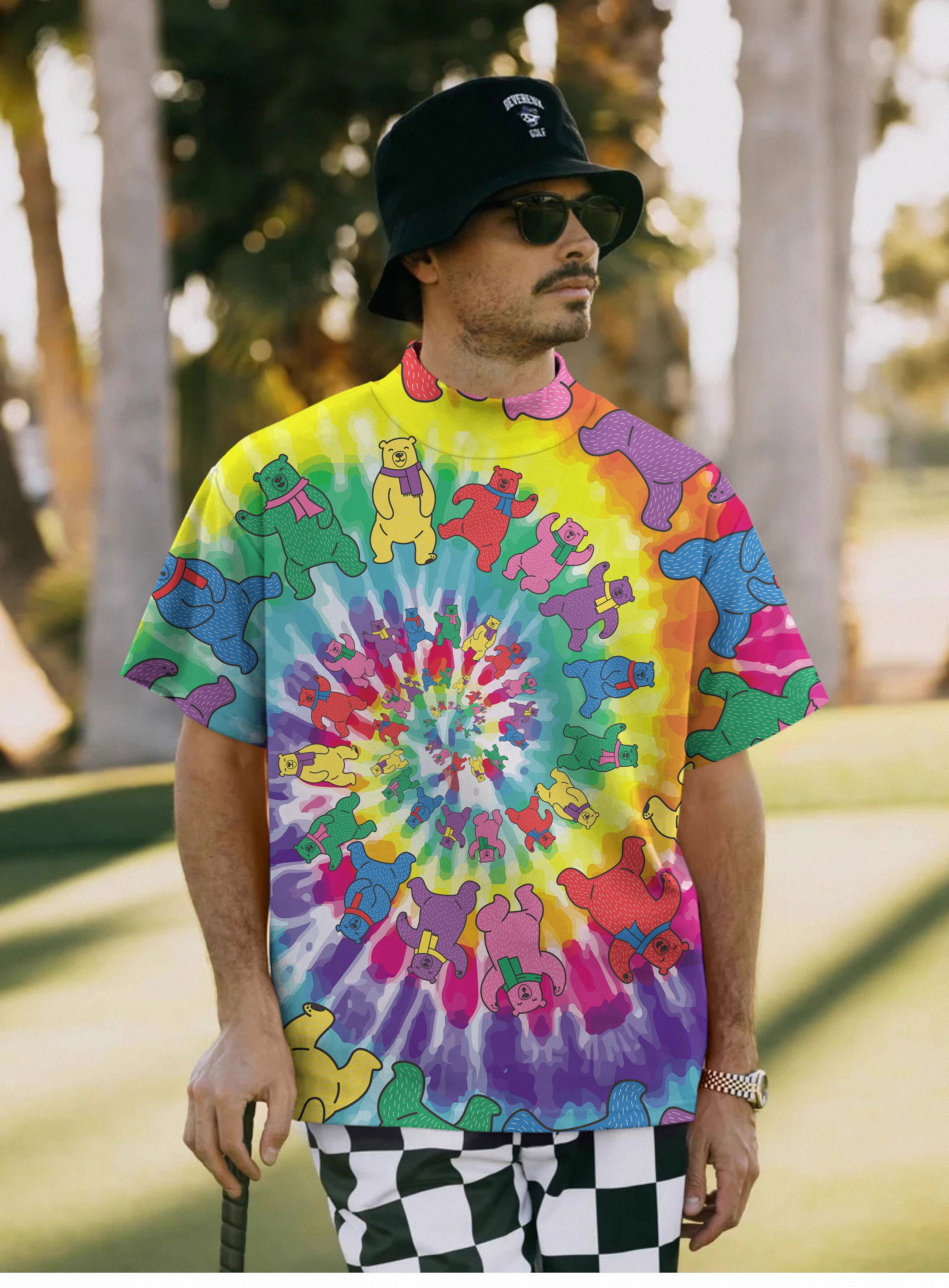 Men's Kaleidoscope Bear Pullover High neck Long/Short sleeve T-Shirt