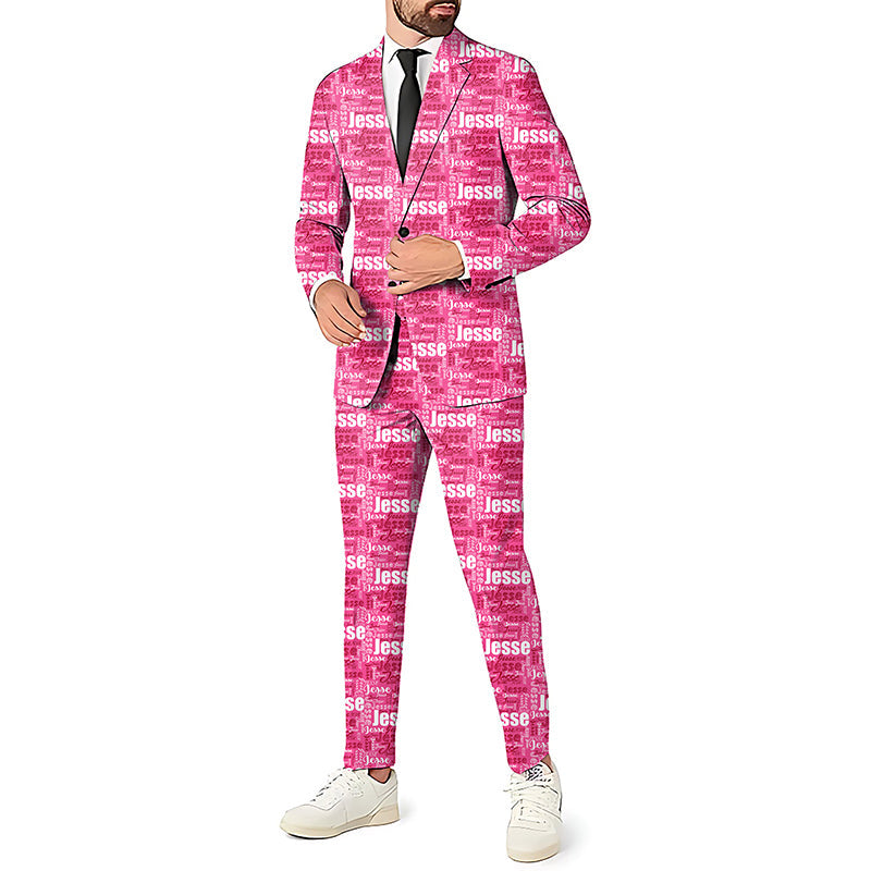 Custom repeat name men's pink party suit with blazer, pants, and vest set