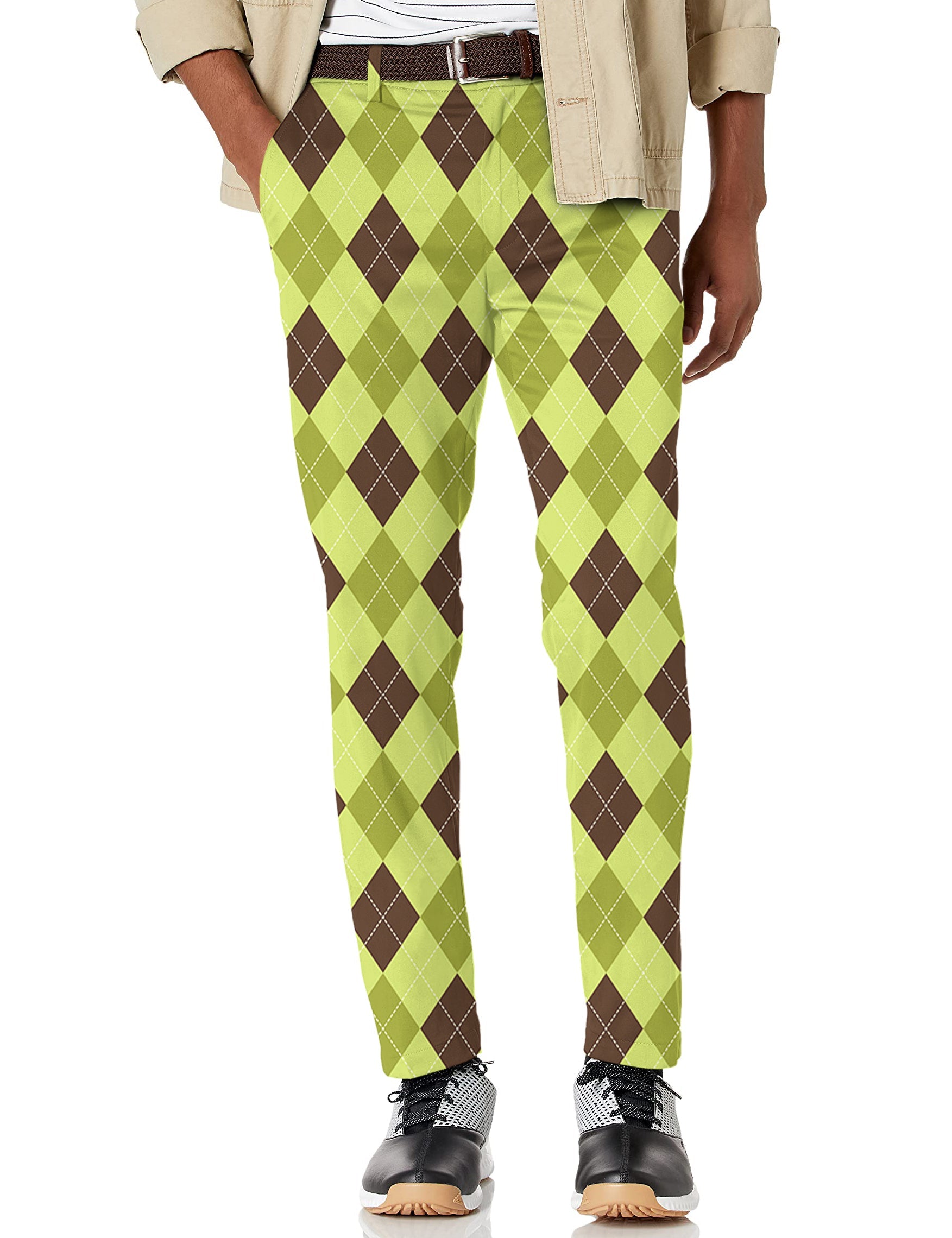 Men's Yollow Argyle stretch golf pants with moisture-wicking fabric and active waistband