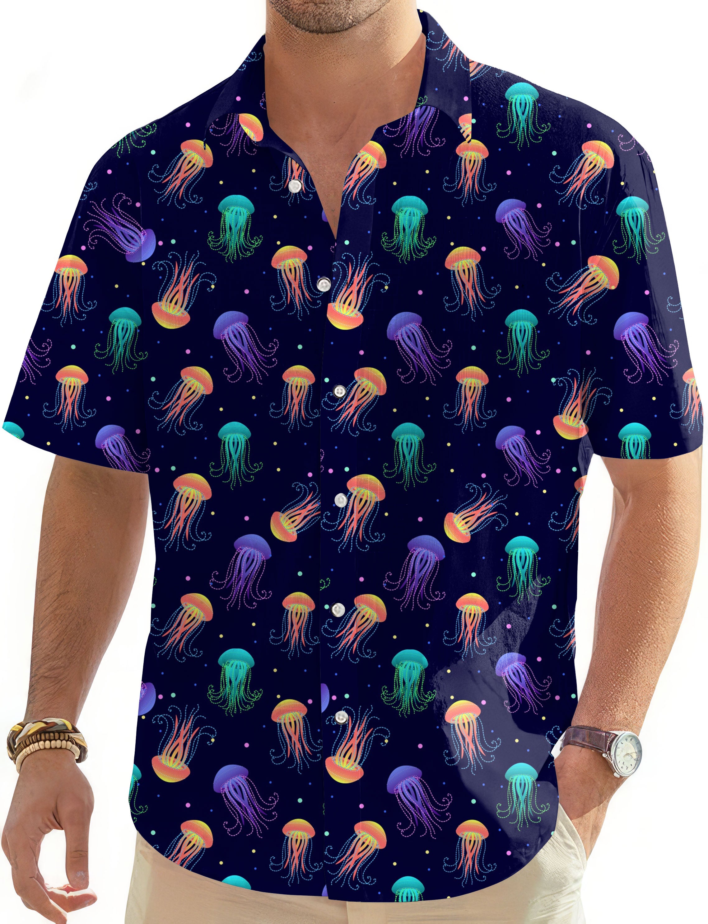jellyfish-Men's Golf Hawaiian Shirts Button Down Shirt