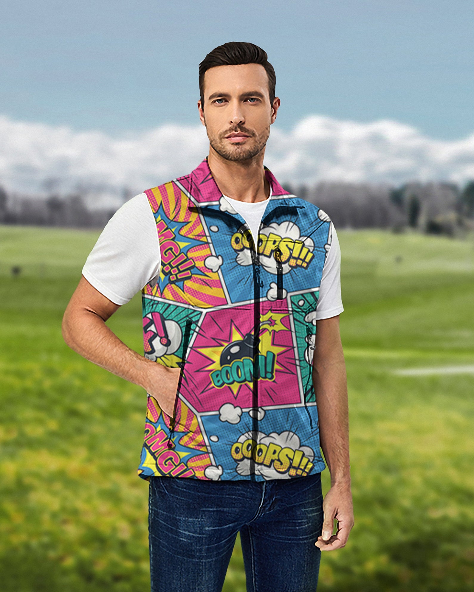 Men's BOOM POOF Lightweight Softshell Vest Sleeveless Jacket for Golf