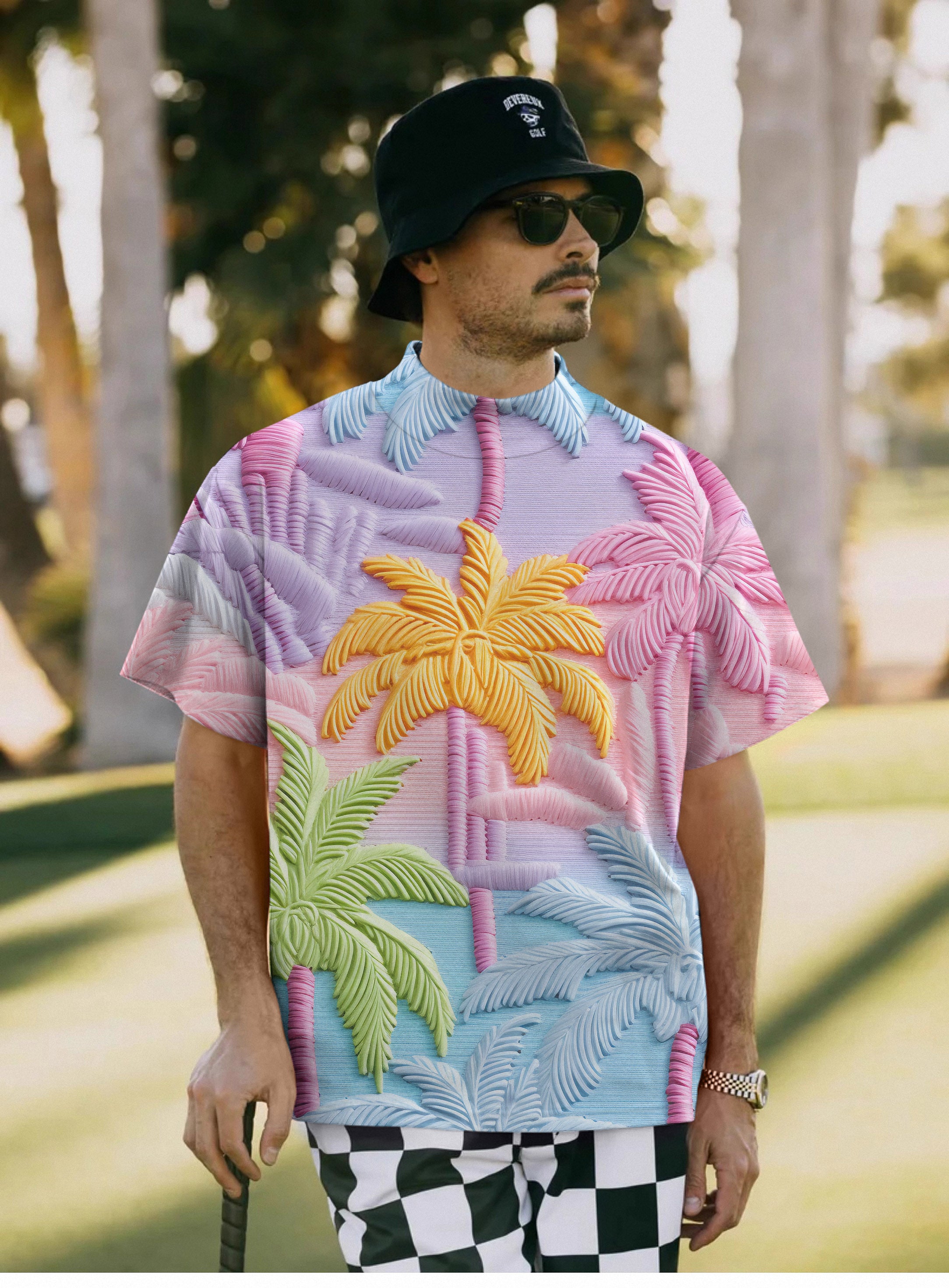 Men's 3D coconut trees Pullover High neck Long/Short sleeve T-Shirt