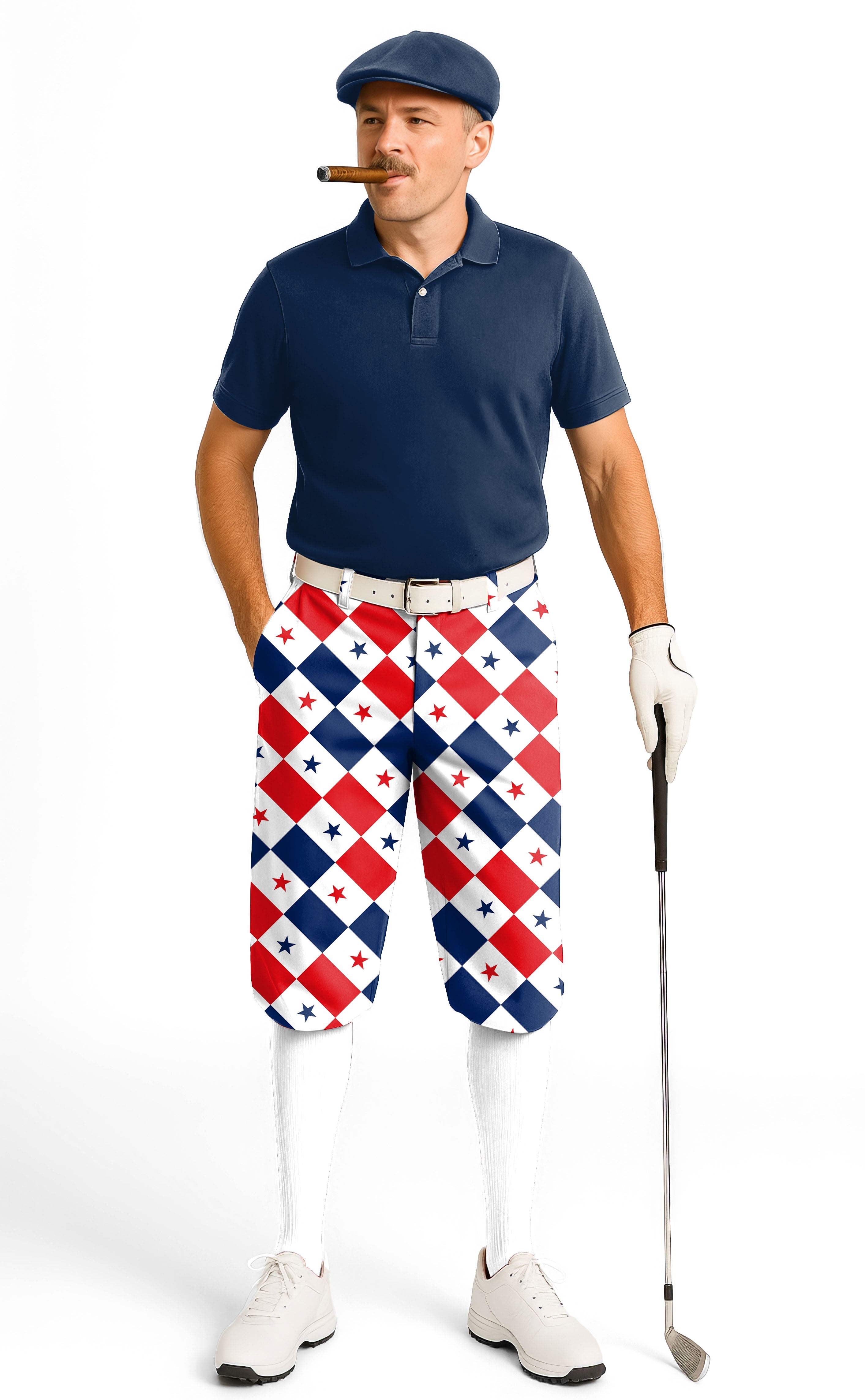 Men's Argyle US Star golf knickers with snug ankle cuffs and lightweight breathable fabric