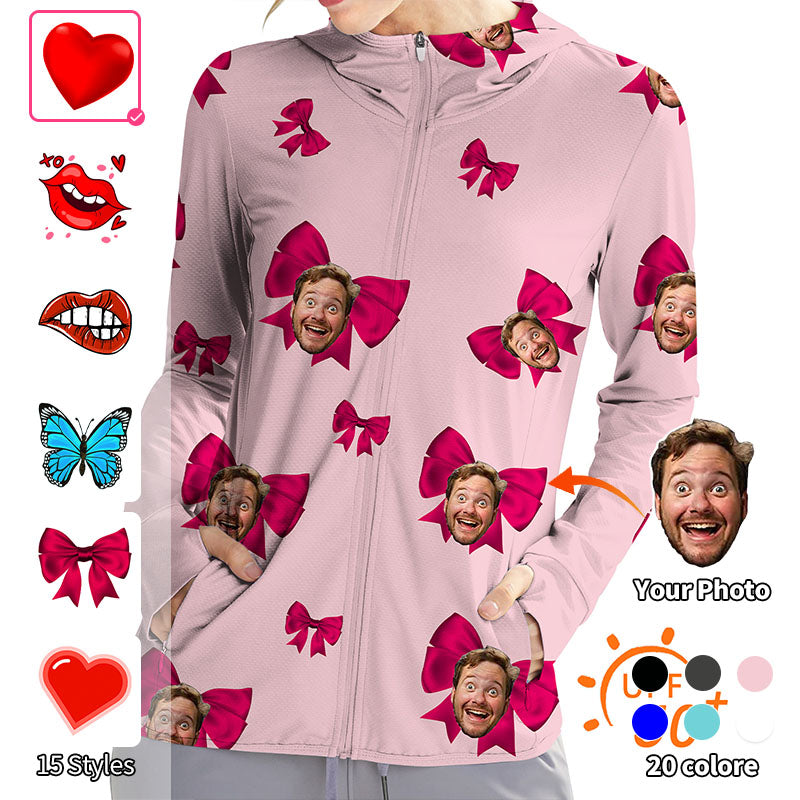 Valentine's Day Women's Outdoor Custom Photo Face Custom Color Pink Love Golf Sun Protection Slim Fit zip hoodies