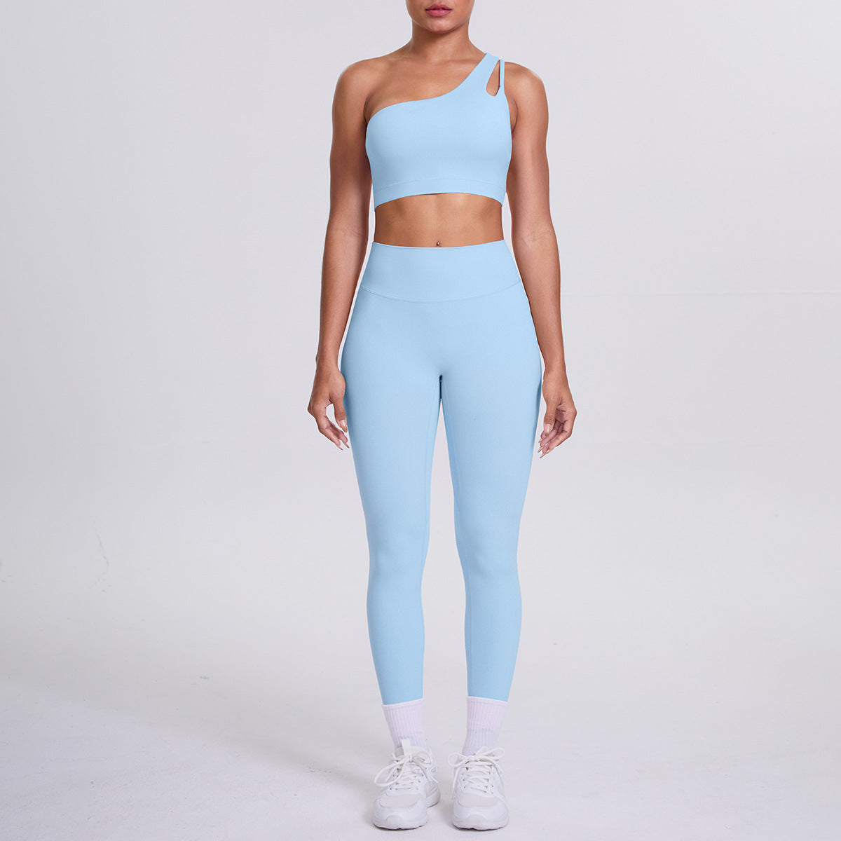 Women's One Shoulder Cutout Back Yoga Set - High Waist Scrunch Butt Leggings Sports Bra Workout Set