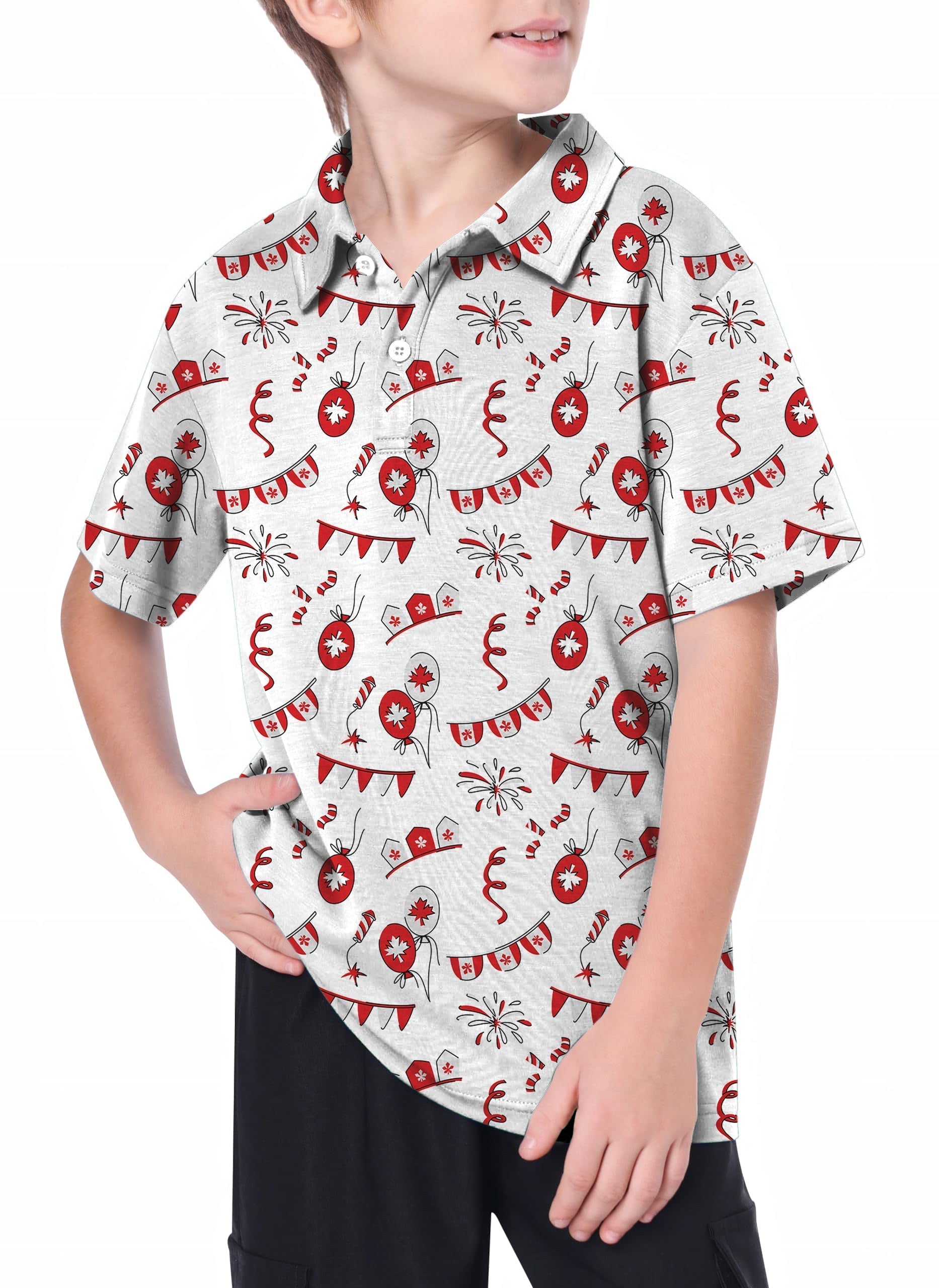 Youth Canadian Flag celebration golf polo shirt with 4-way stretch and moisture-wicking fabric
