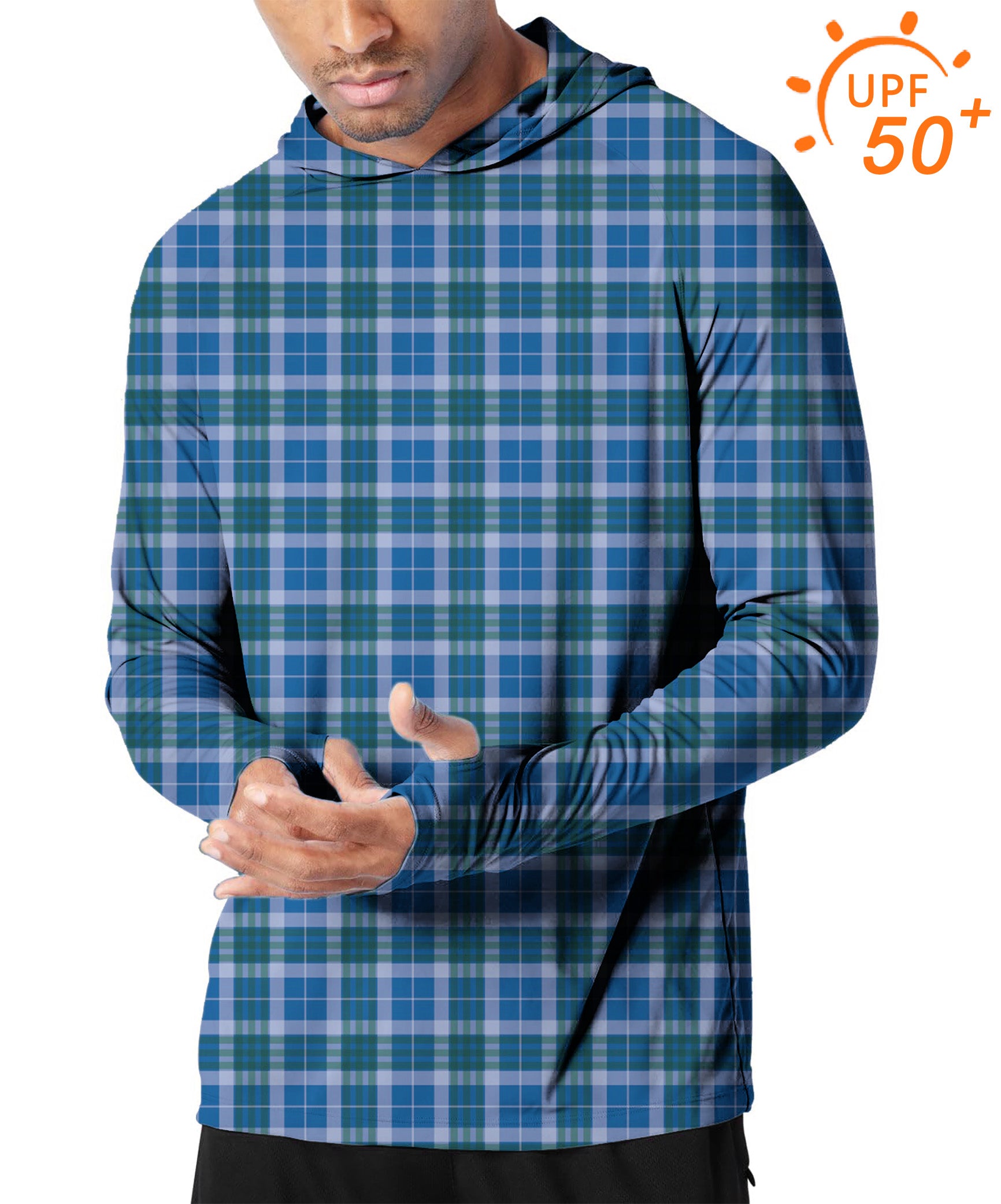 Men's Outdoor blue grid Golf Sun Protection Slim Fit hoodies
