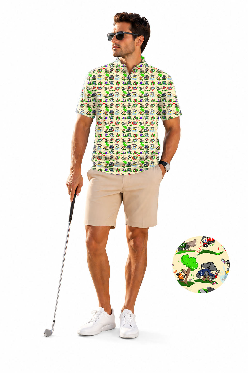 Men's Short Sleeve Quarter Zip Golf Pullover Don’t Drink & Drive Designer style Embroidery Sam’s Weird Studio