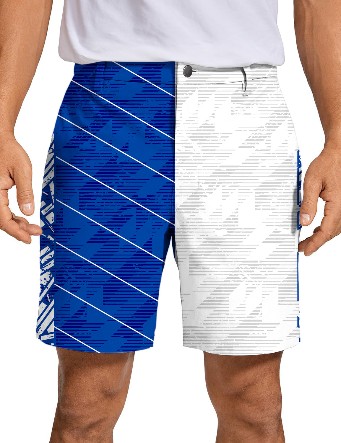 Men's blue stitching custom sport team competition golf shorts with dual-tone design and breathable fabric
