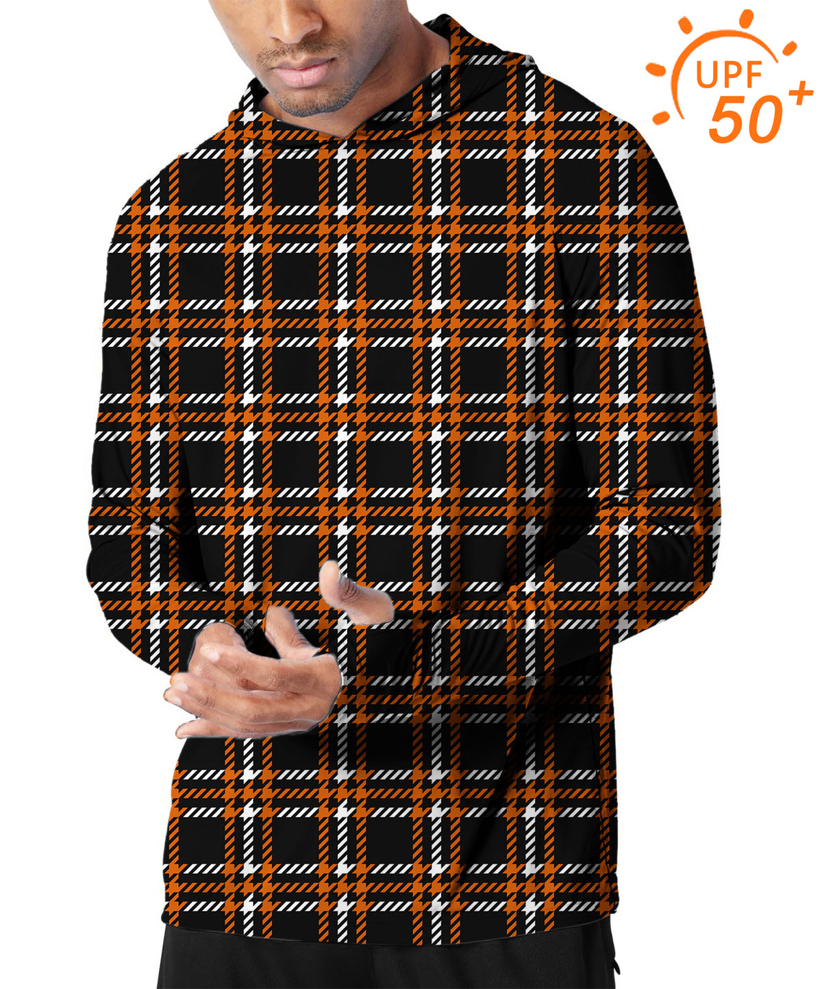 Men's Outdoor Halloween black yellow white grid Golf Sun Protection Loose Fit hoodies