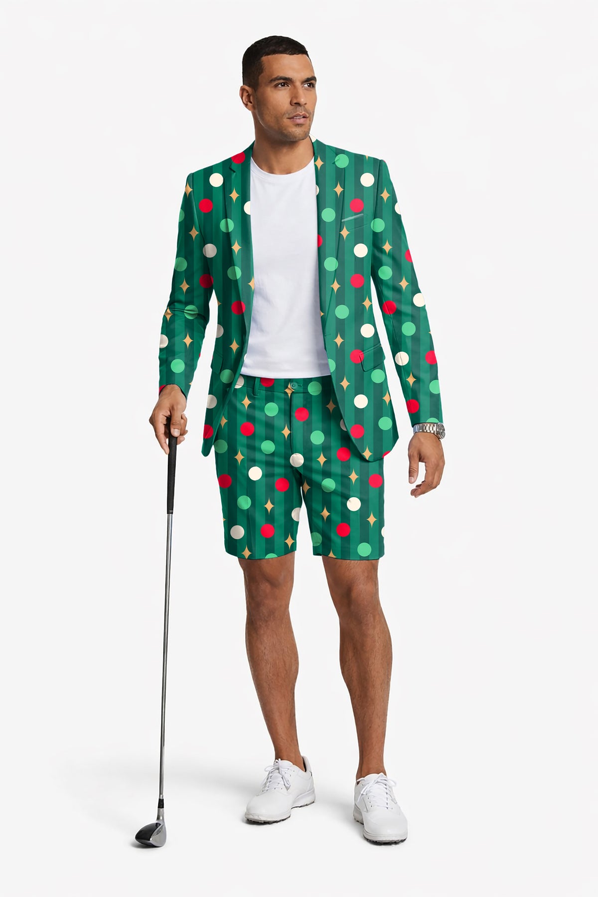 Green Christmas Lollipops Men's Party Costumes-Theme Party 2pcs Suit set-Blazer Shorts