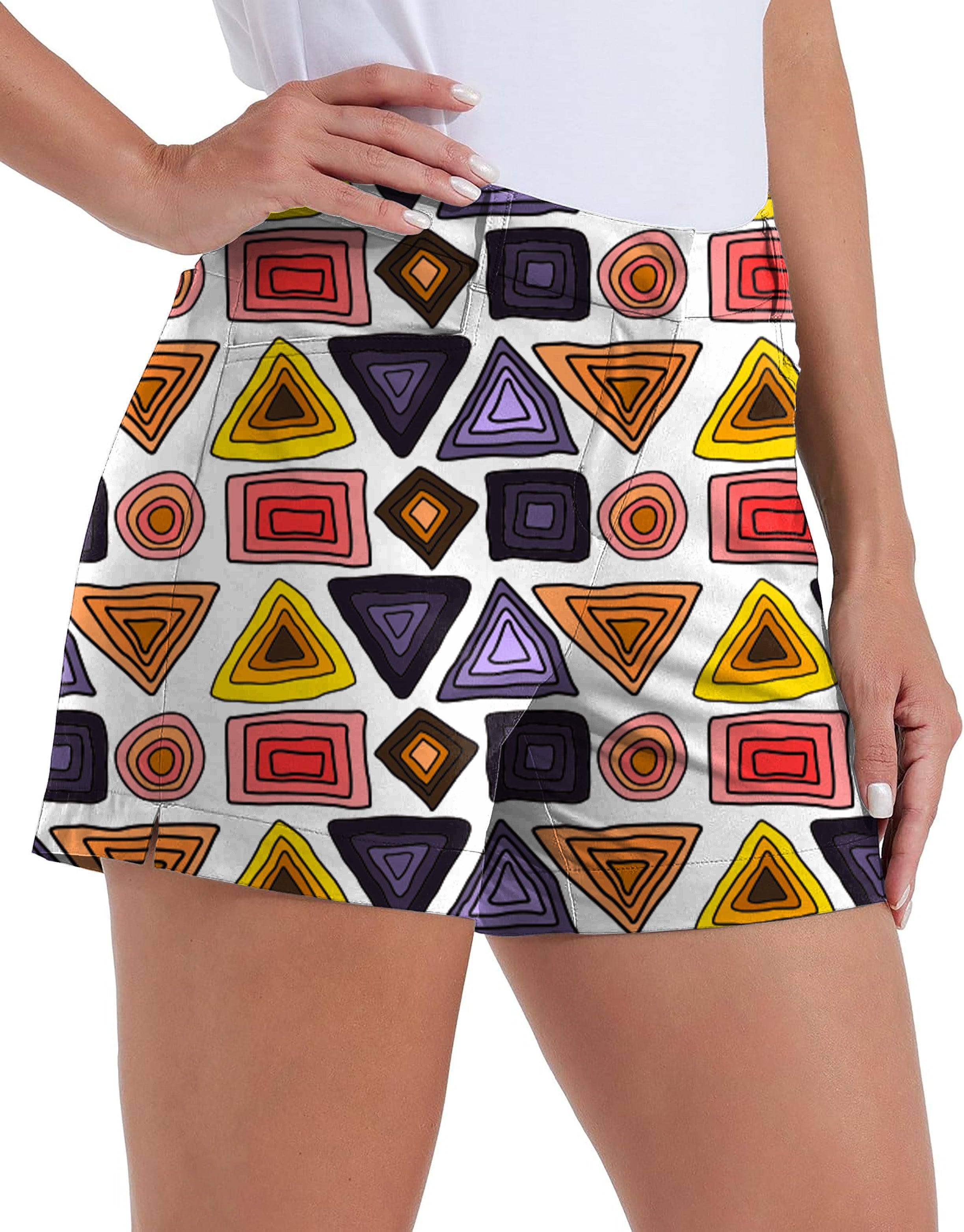 Colorful triangle tribal pattern women's quick-dry golf shorts with pockets