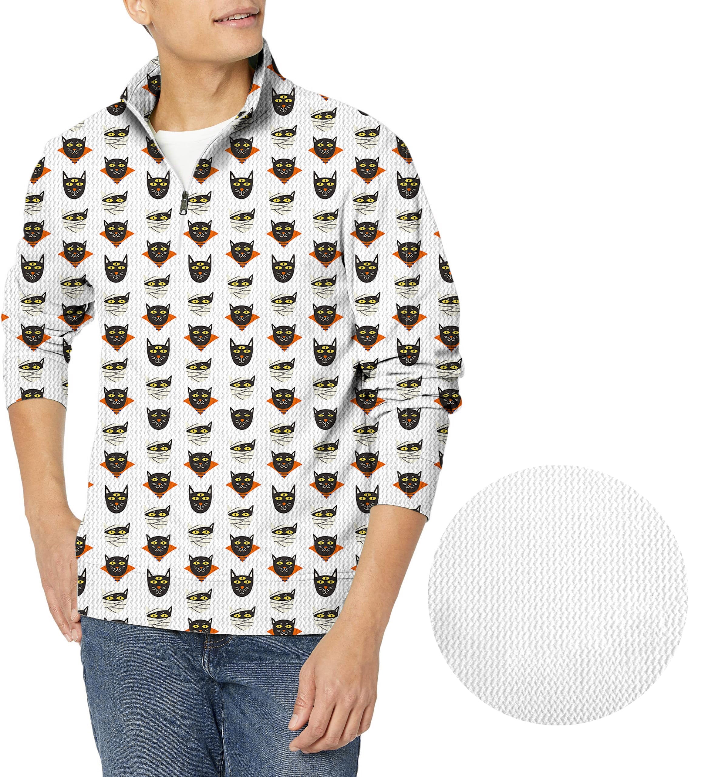 Men's Halloween Mummy Cat golf waffle zipper pullover with custom print