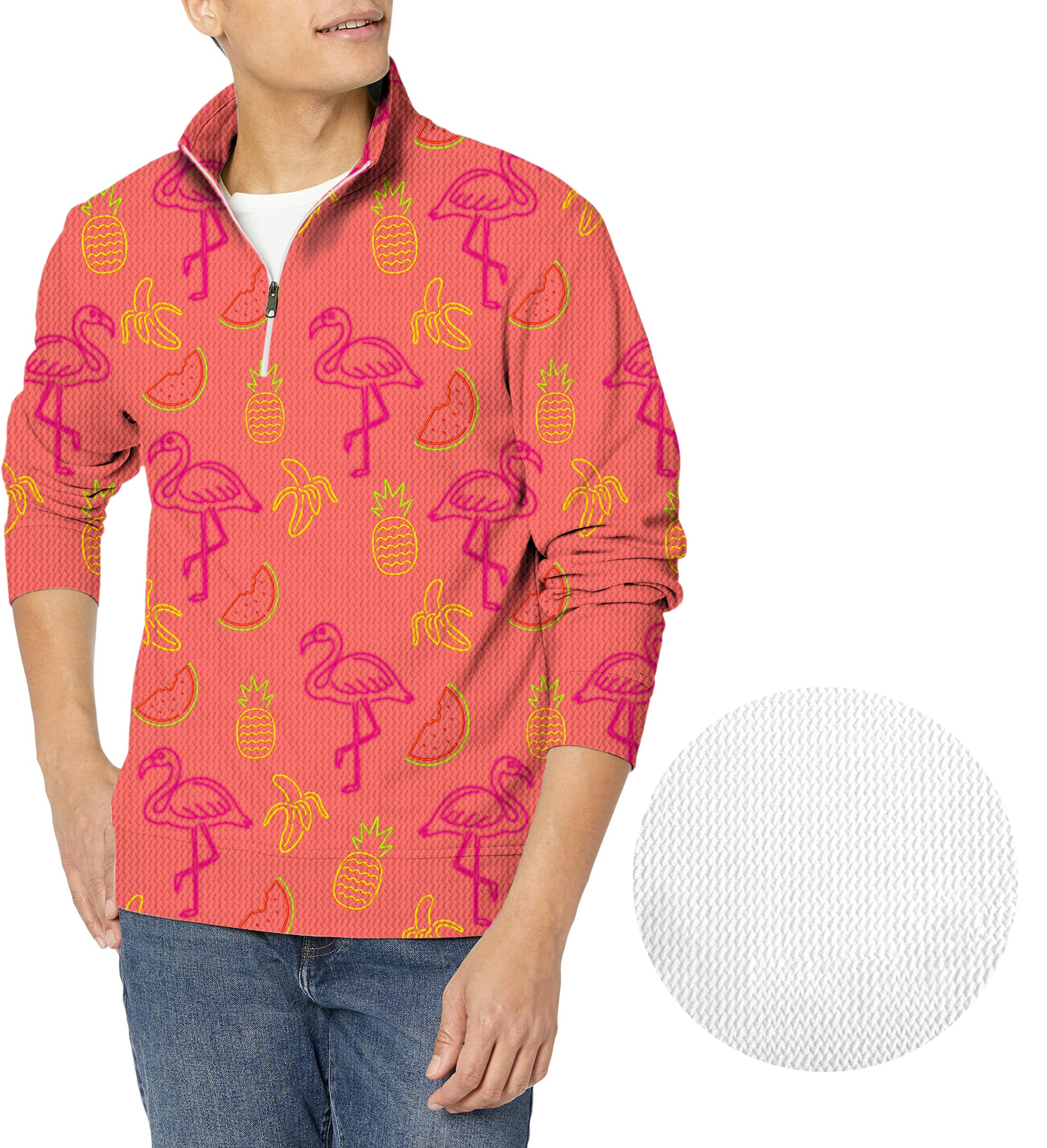 Fruity Flamingo-Men's Golf Waffle Zipper Pullover