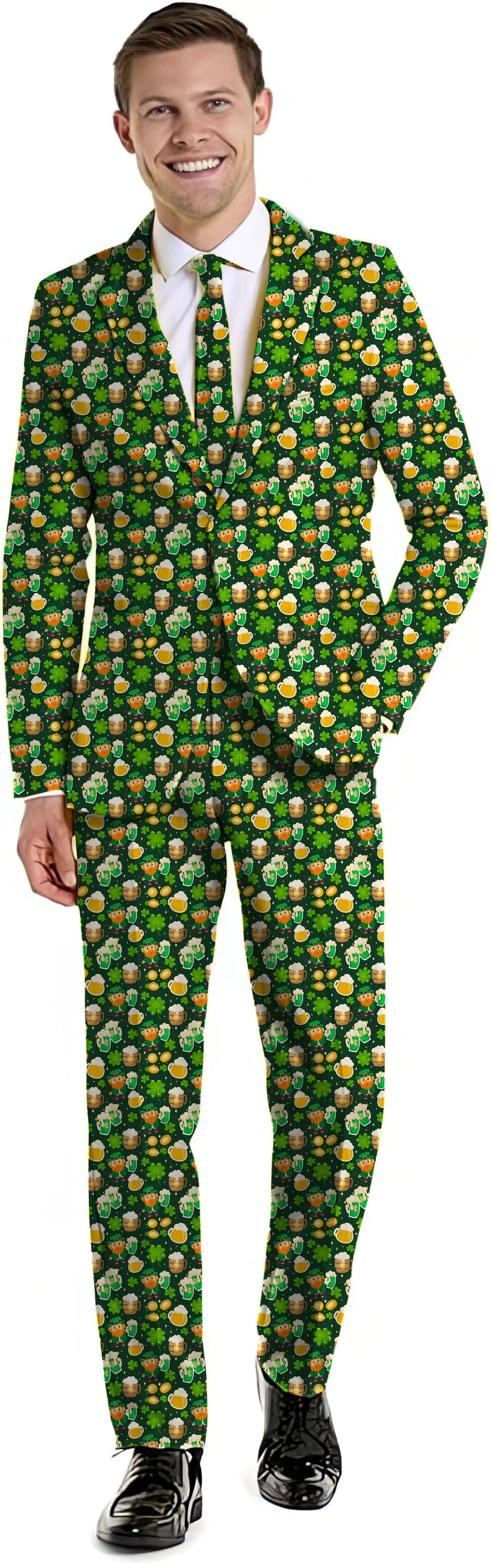 Men's green beer clover St. Patrick's Day suit with blazer and pants for themed parties