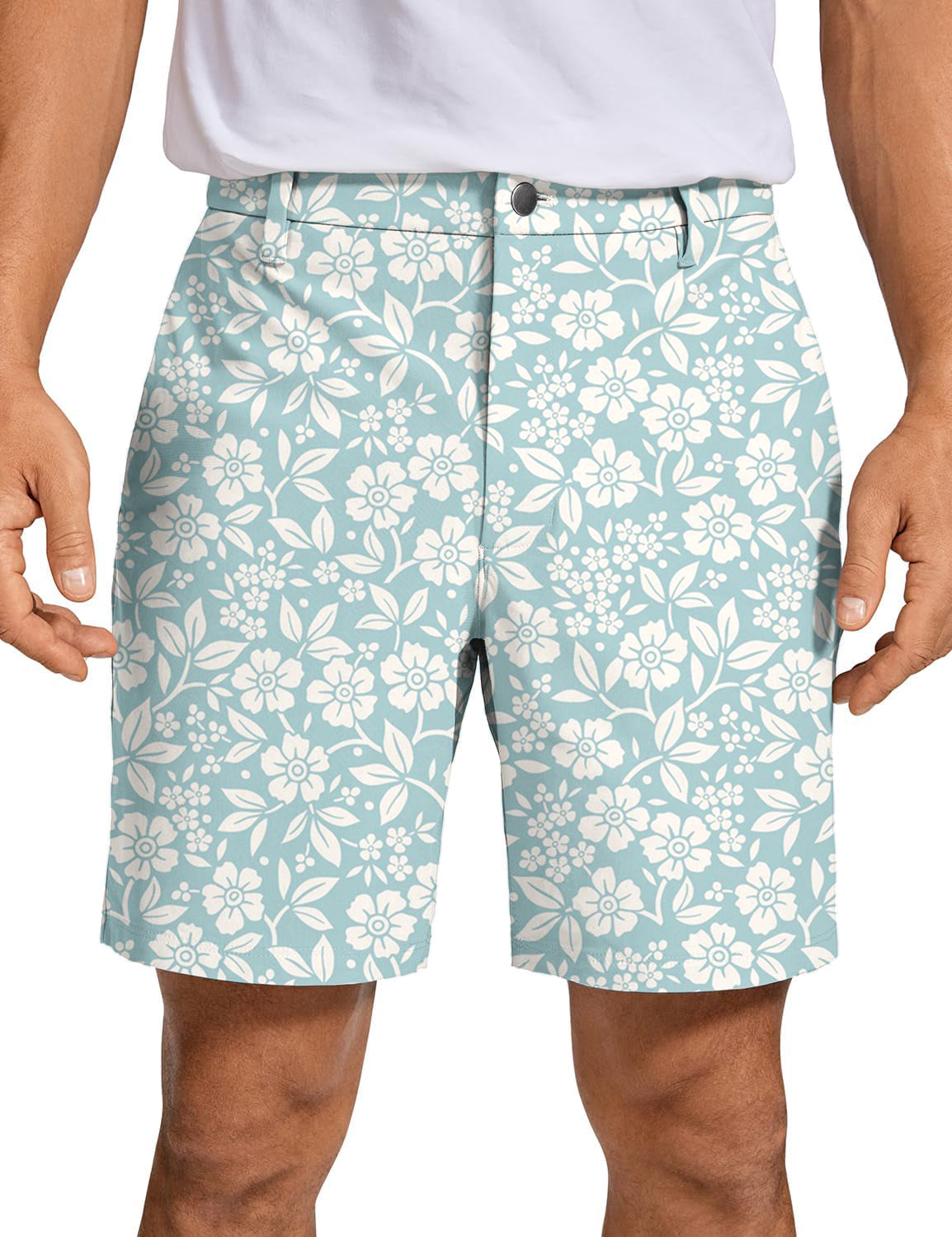 Men Relaxed Blue Floral Golf Shorts