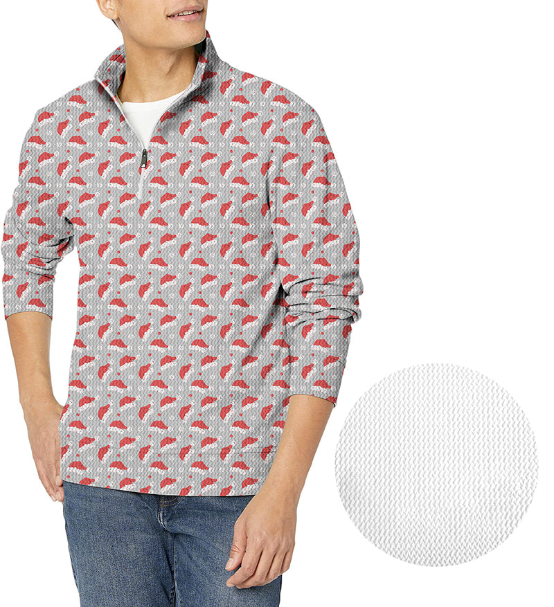 Men's golf waffle zipper pullover with Christmas pompom hat pattern and customizable team logo options