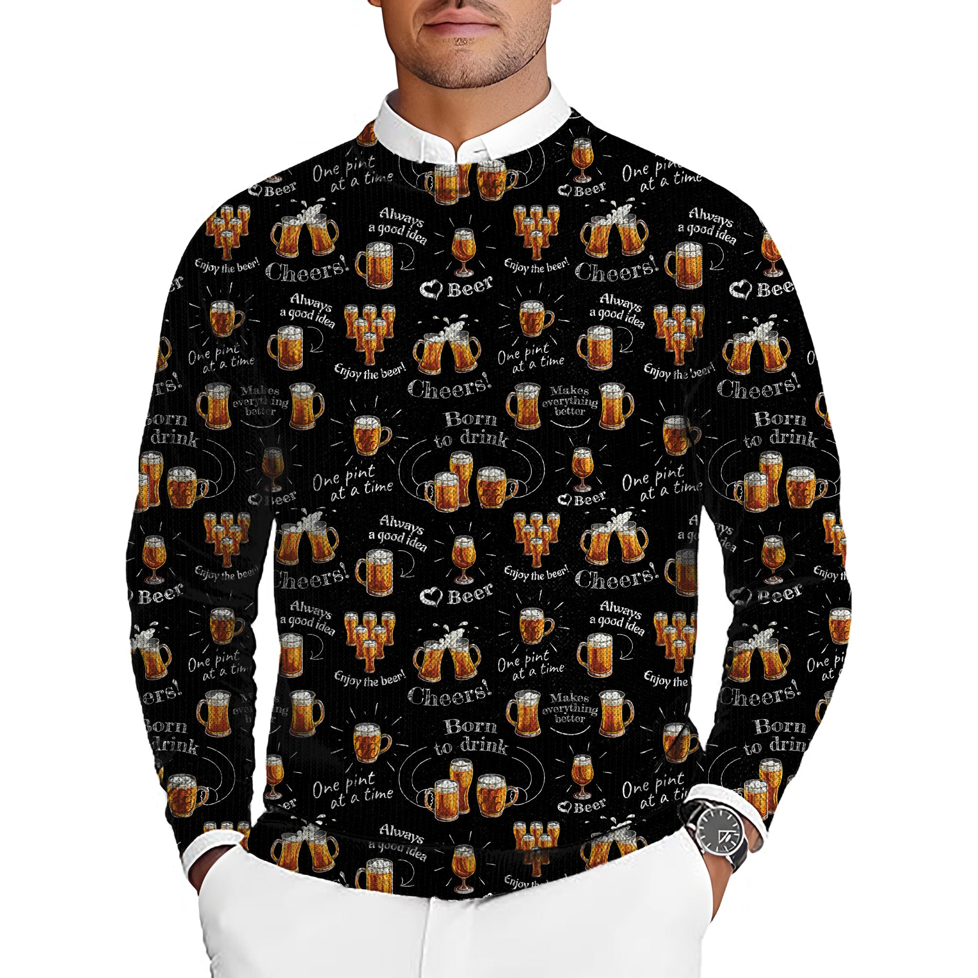 cheer beer Men's Golf Crewneck Pullover Sweaters Ugly Sweater