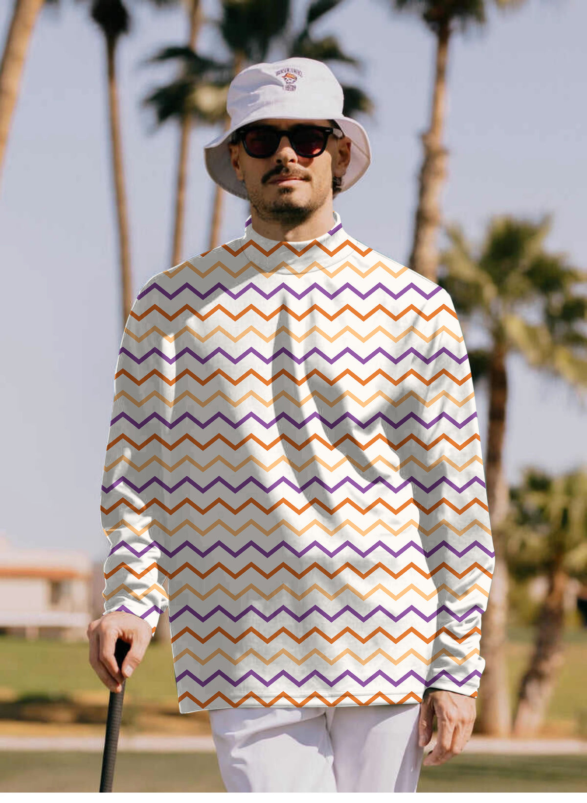 Men's Colorful Halloween Waves Mock Neck Long/Short Sleeve Golf Tops