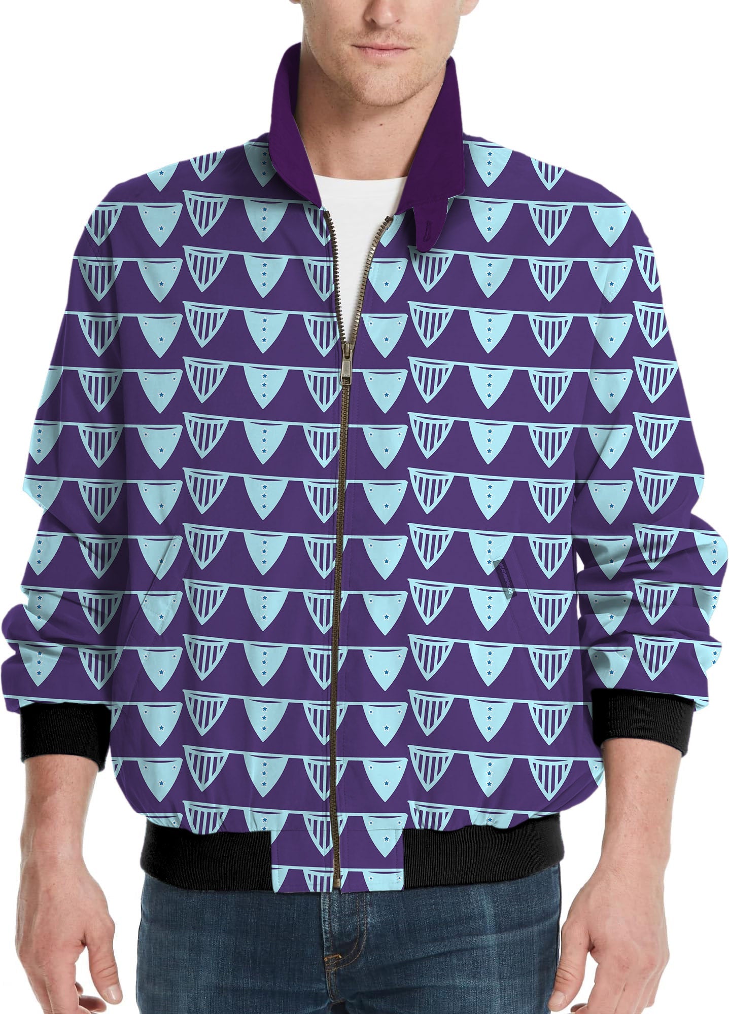 Blue Flag men's golf windbreaker jacket with geometric pattern and zip front