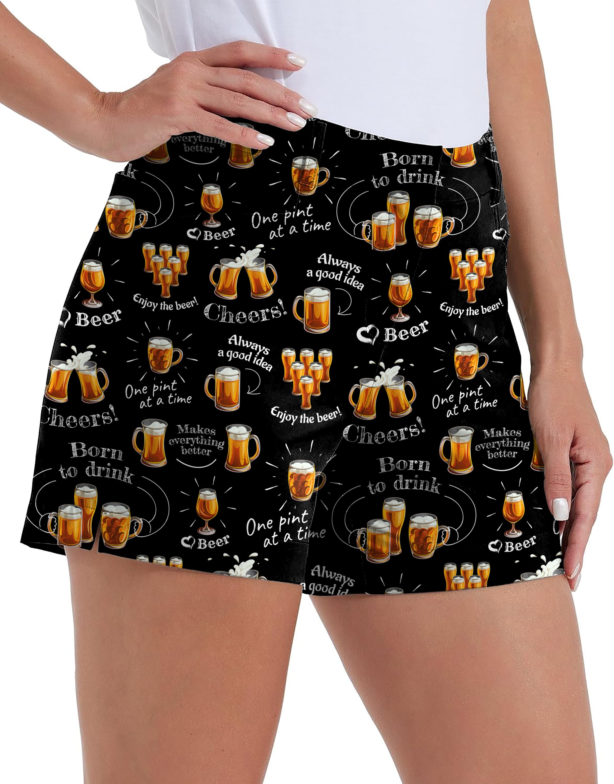 Women's Cheer Beer Own Logo quick-drying golf shorts with pockets, black with beer print, casual outdoor wear