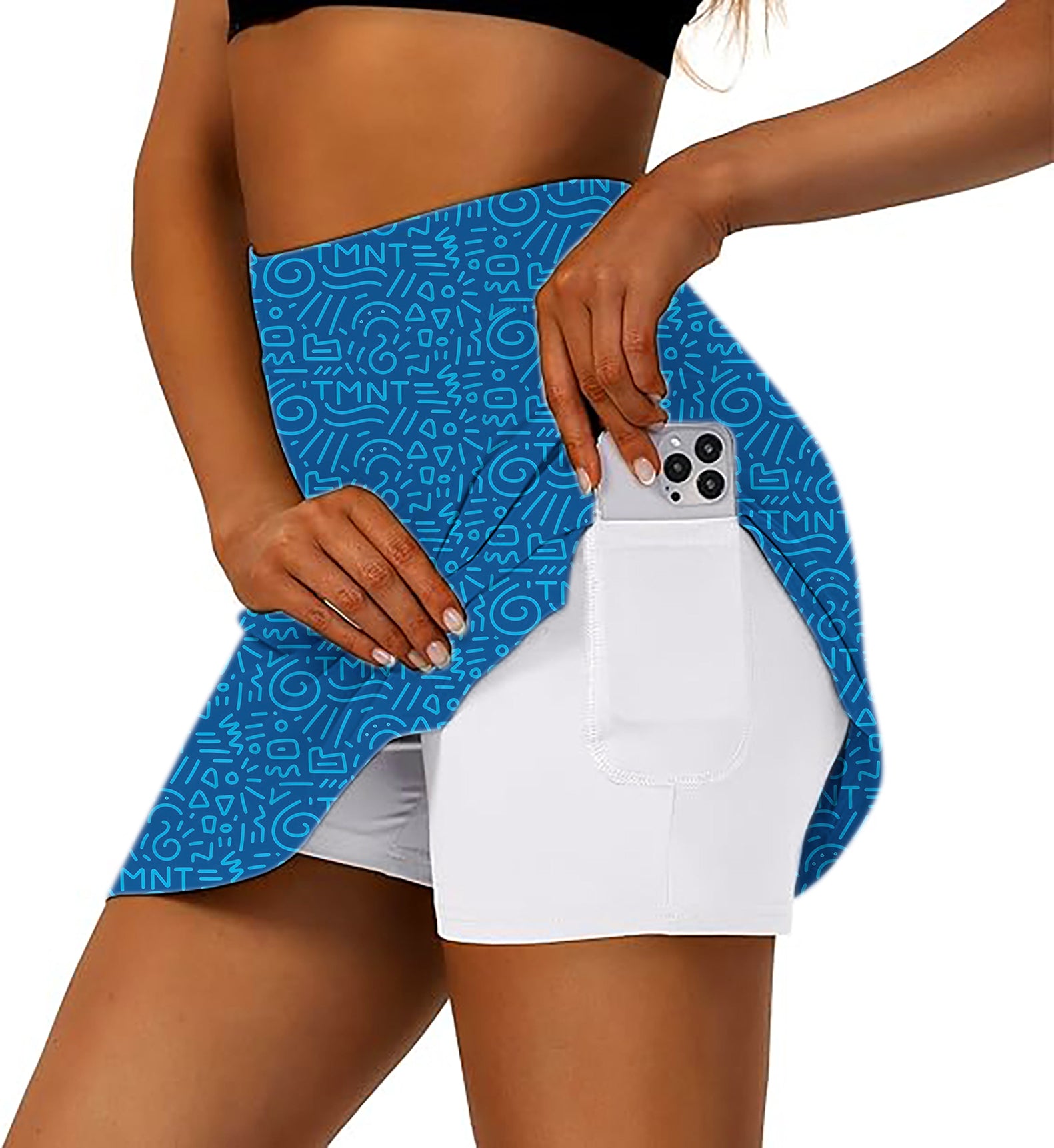 Women's Blue Doodle Golf Skirts Inner Shorts Pocket