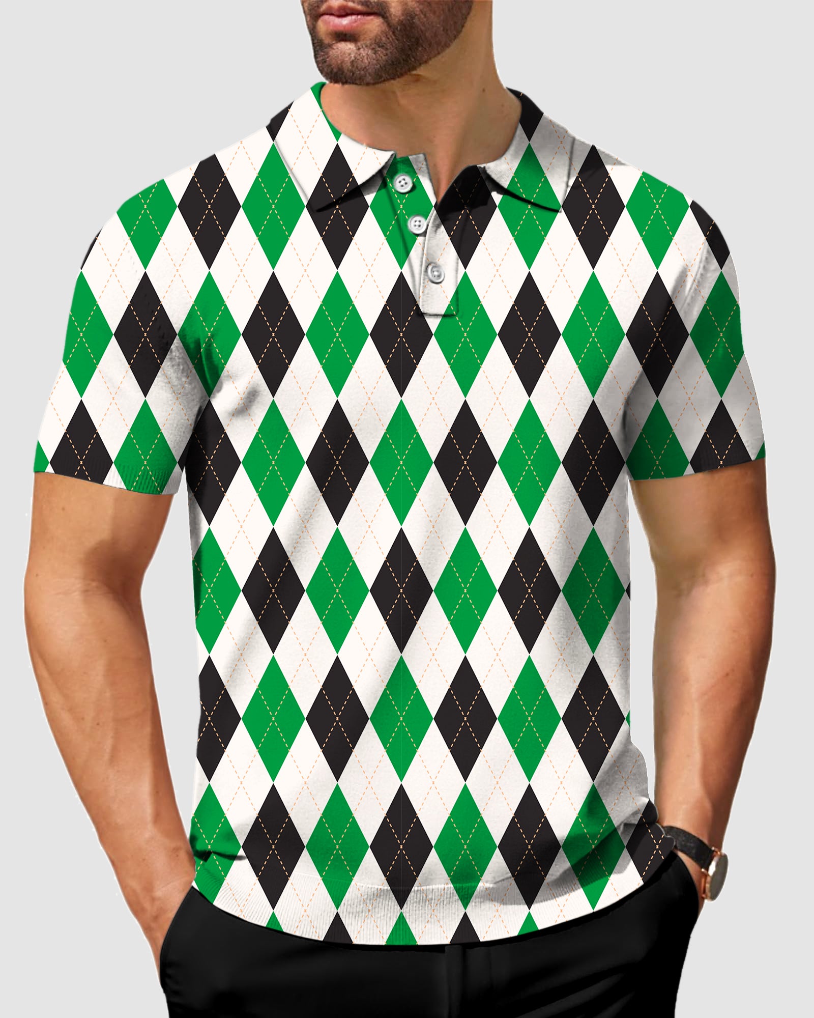 Argyle Men's grid golf polo