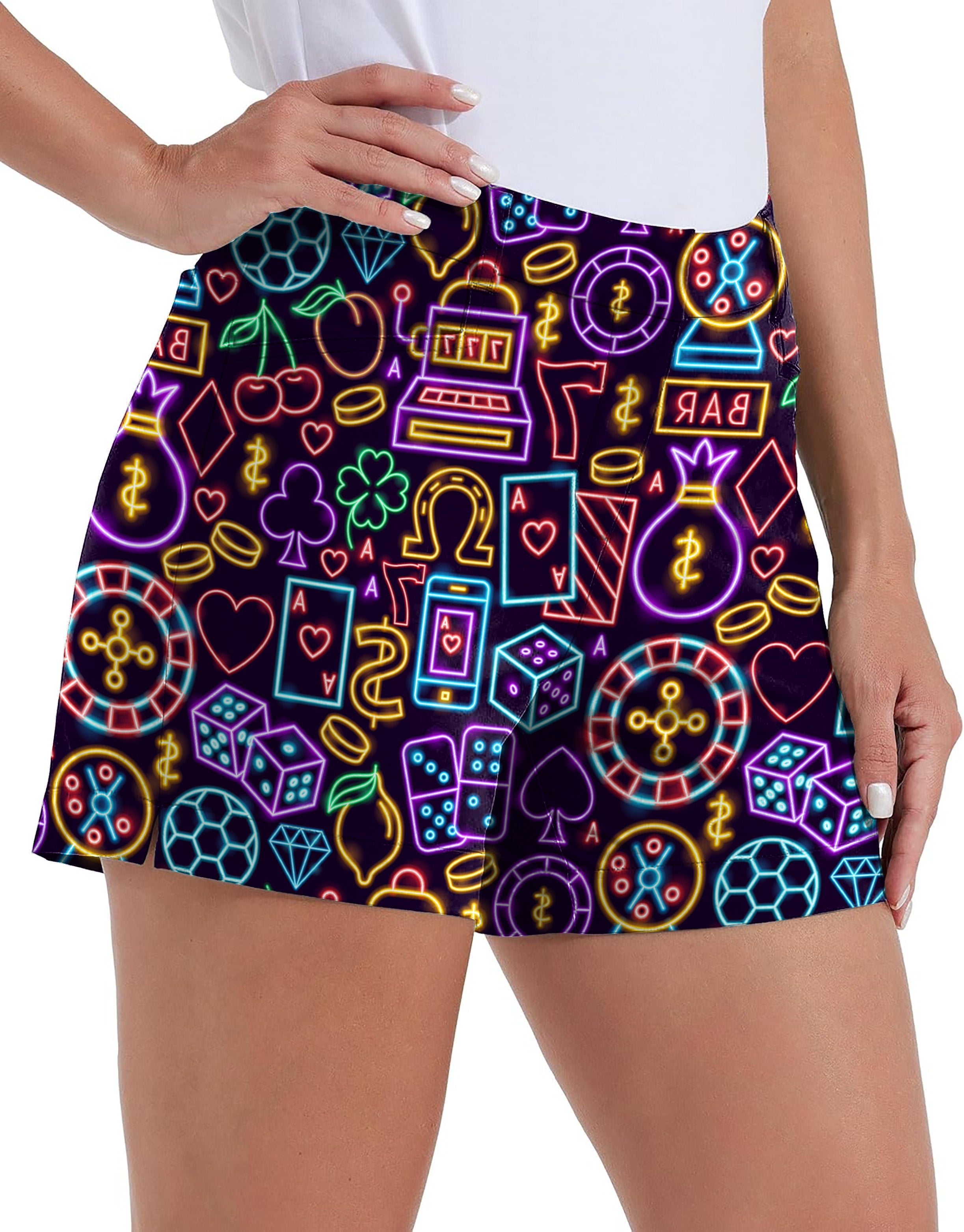 Money Shot Own Logo women's quick-drying golf shorts with neon casino print and pockets