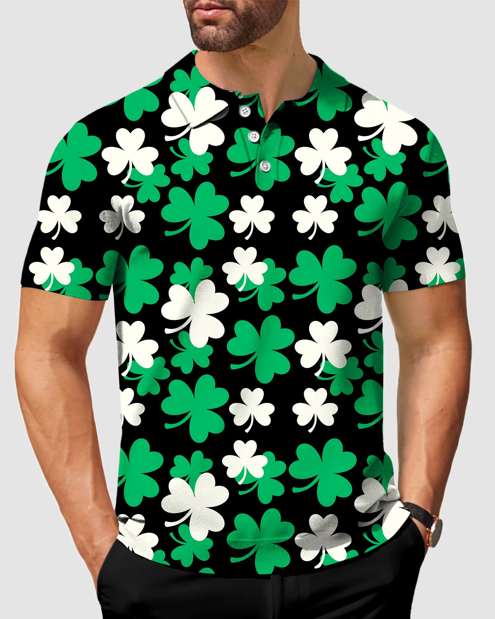 Men's Leaf clover St. Patrick's Day Golf Polo