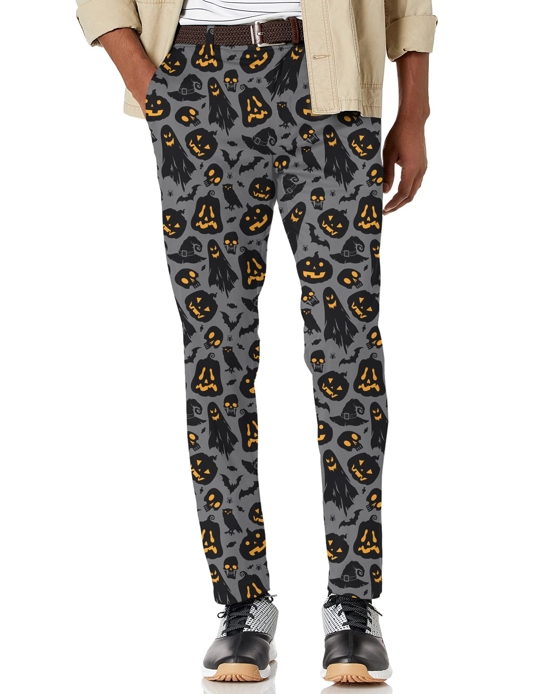 Men's spooky Halloween stretch golf pants with moisture-wicking fabric and classic pockets