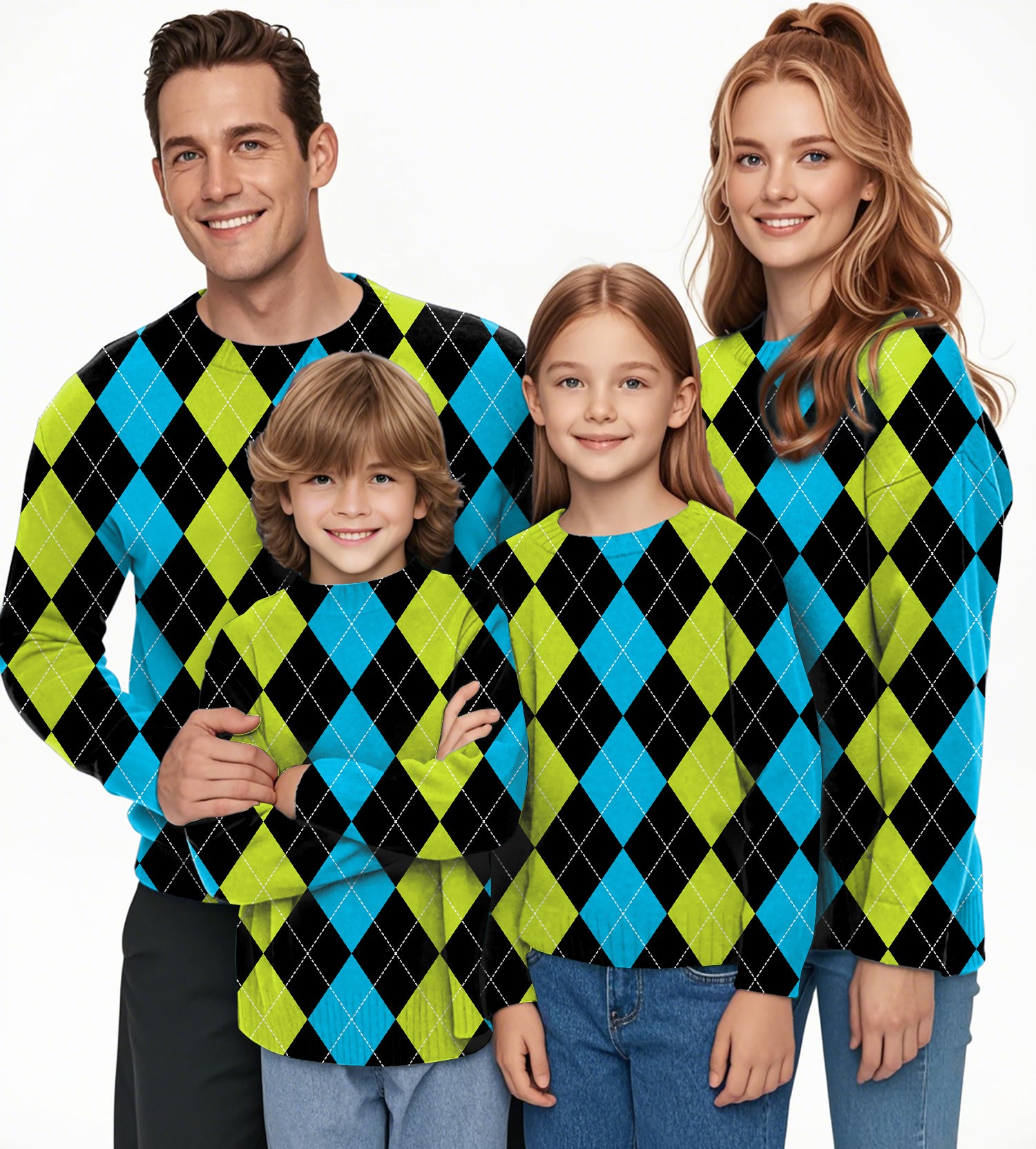 Halloween Black Green Blue Argyle Crewneck Pullover Ugly Sweater Men Women boy girl family