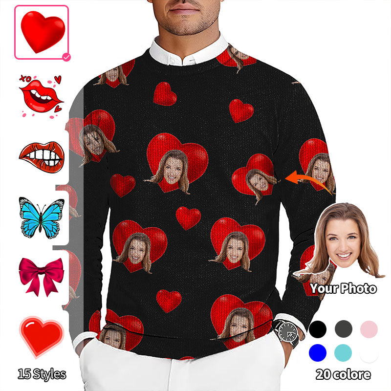 Valentine's Day Custom Photo Face Custom Color Black Men's Golf Crewneck Pullover Sweaters Ugly Sweater
