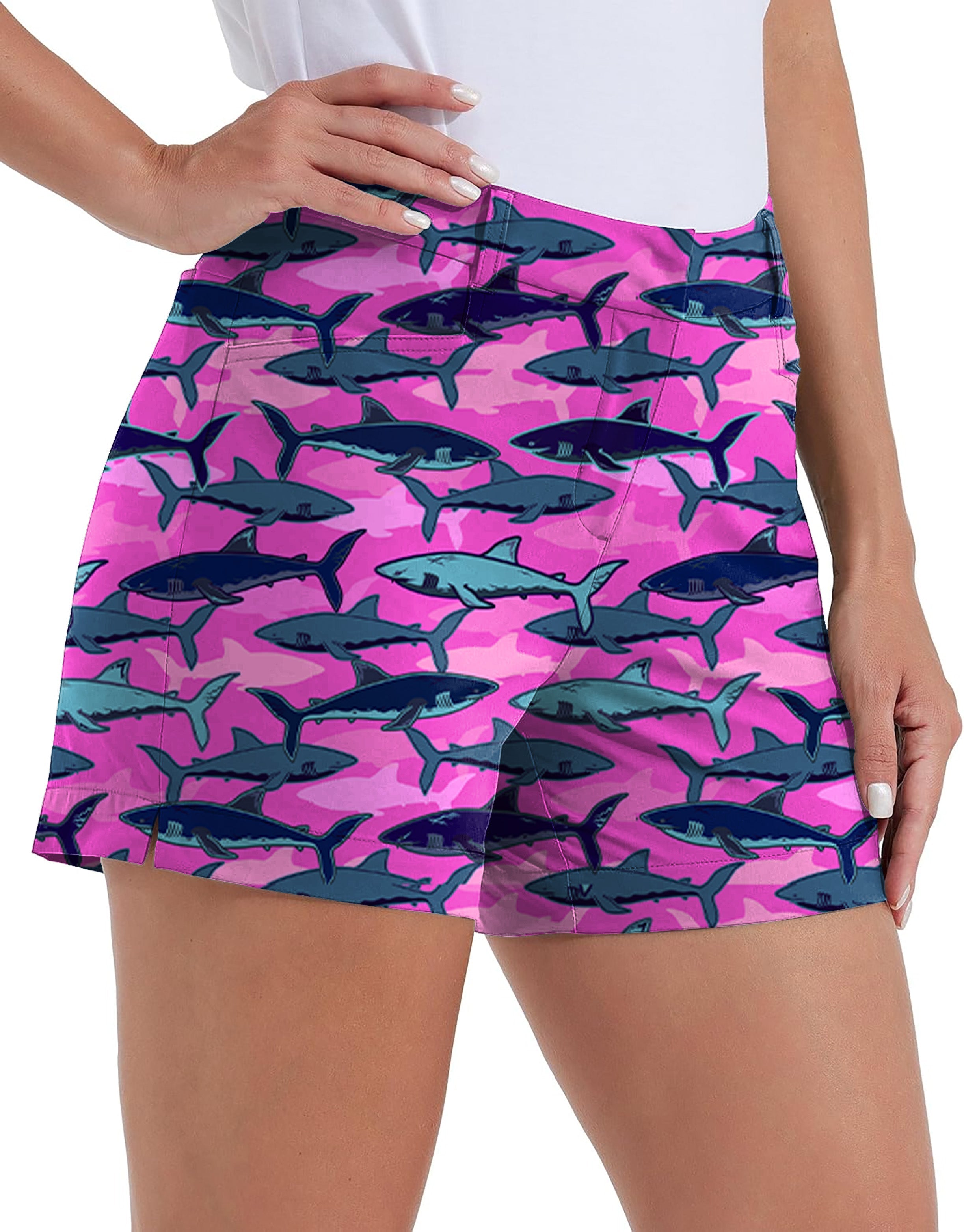 Women's Electric Sharks Pink quick-drying golf shorts with pockets and waterproof fabric