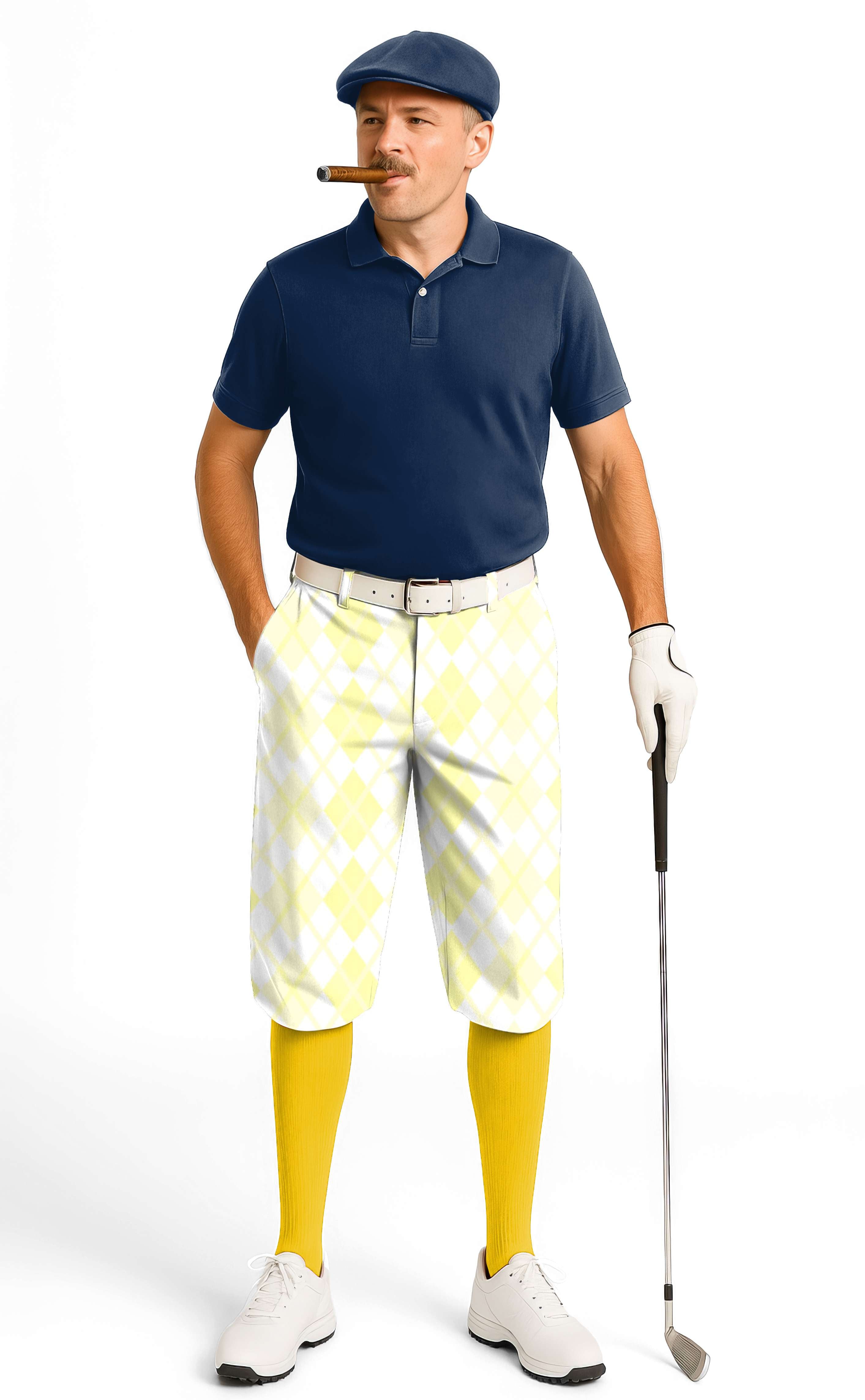 Argyle yellow grid-Men's Golf Knickers Pants